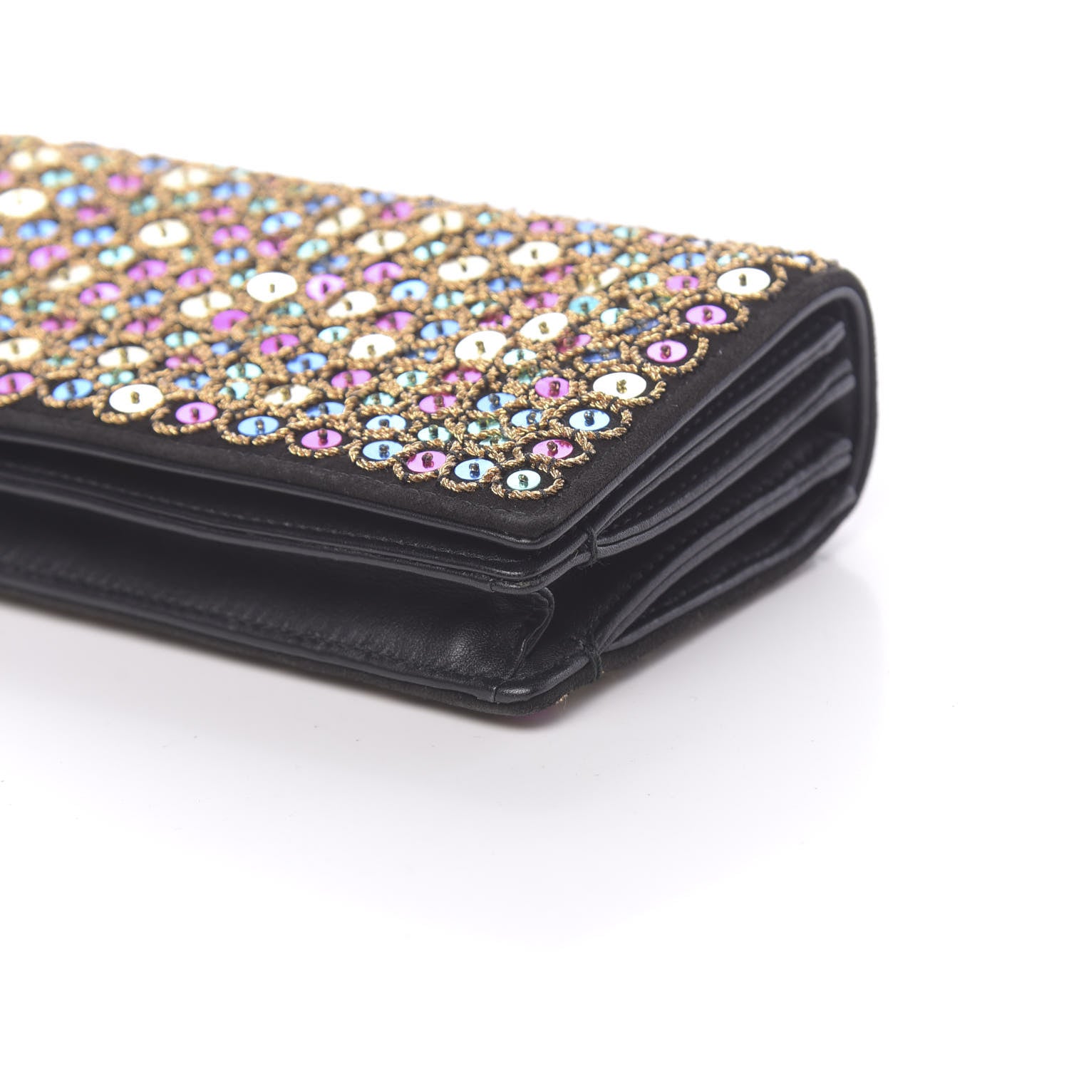 Christian Dior Sequin Suede Calfskin Logo Clutch Black Multicolor 9 of 12