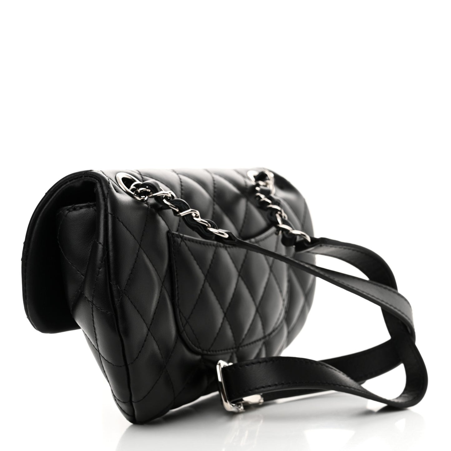 Calfskin Quilted CC Uniform Flap Belt Bag Black