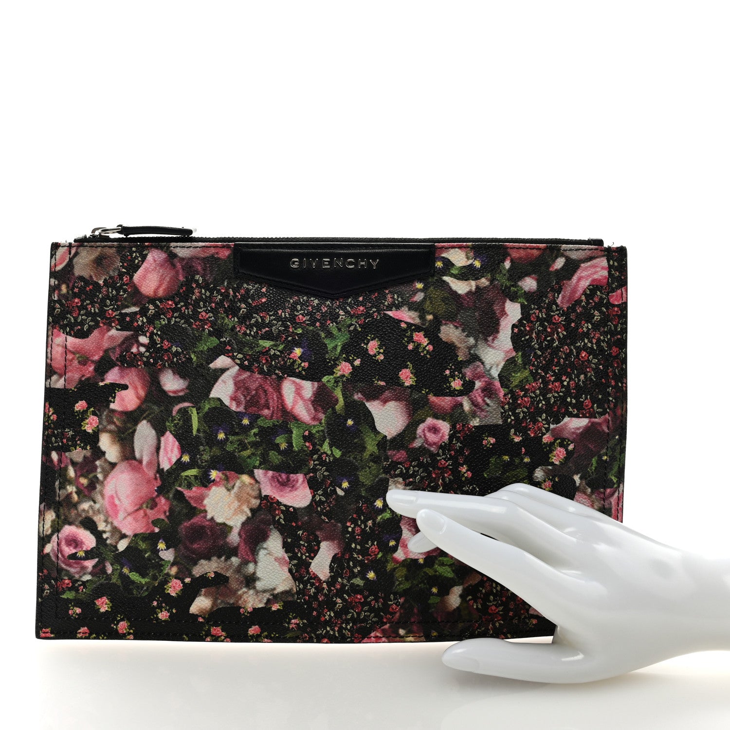 Givenchy Coated Canvas Roses Camouflage Print Medium Antigona Zip Pouch Black 2 of 6