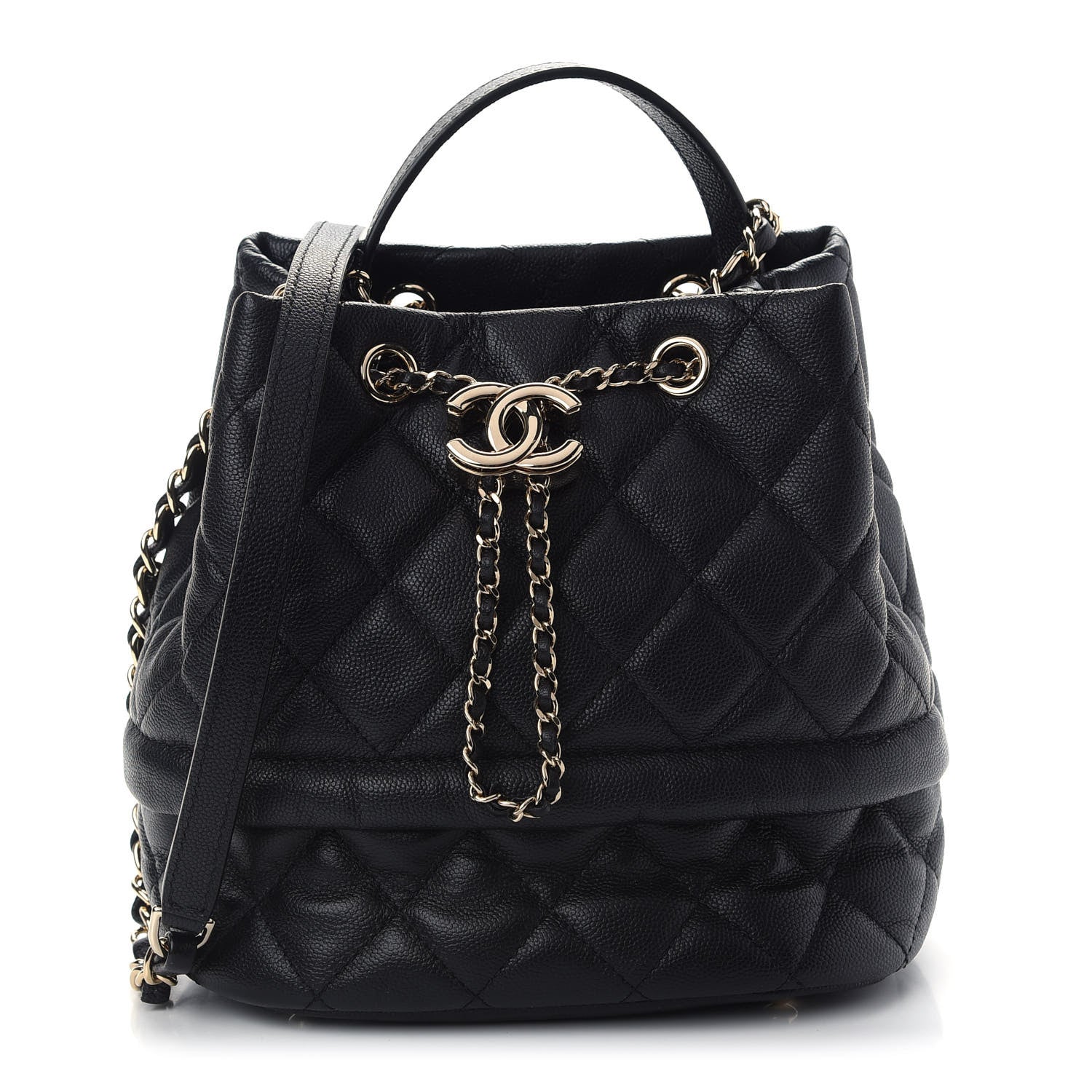 Chanel Caviar Quilted Rolled Up Bucket Drawstring Bag Black 1 of 9