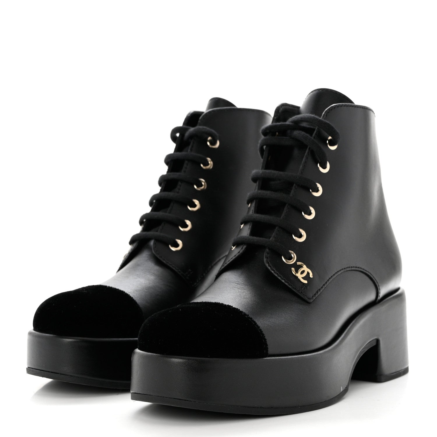Chanel Calfskin Velvet CC Cap Toe Boots 38 Black 3 of 10
