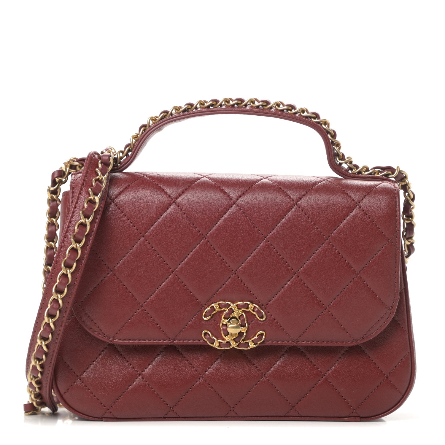 Chanel Lambskin Quilted Chain Infinity Top Handle Flap Burgundy 1 of 12