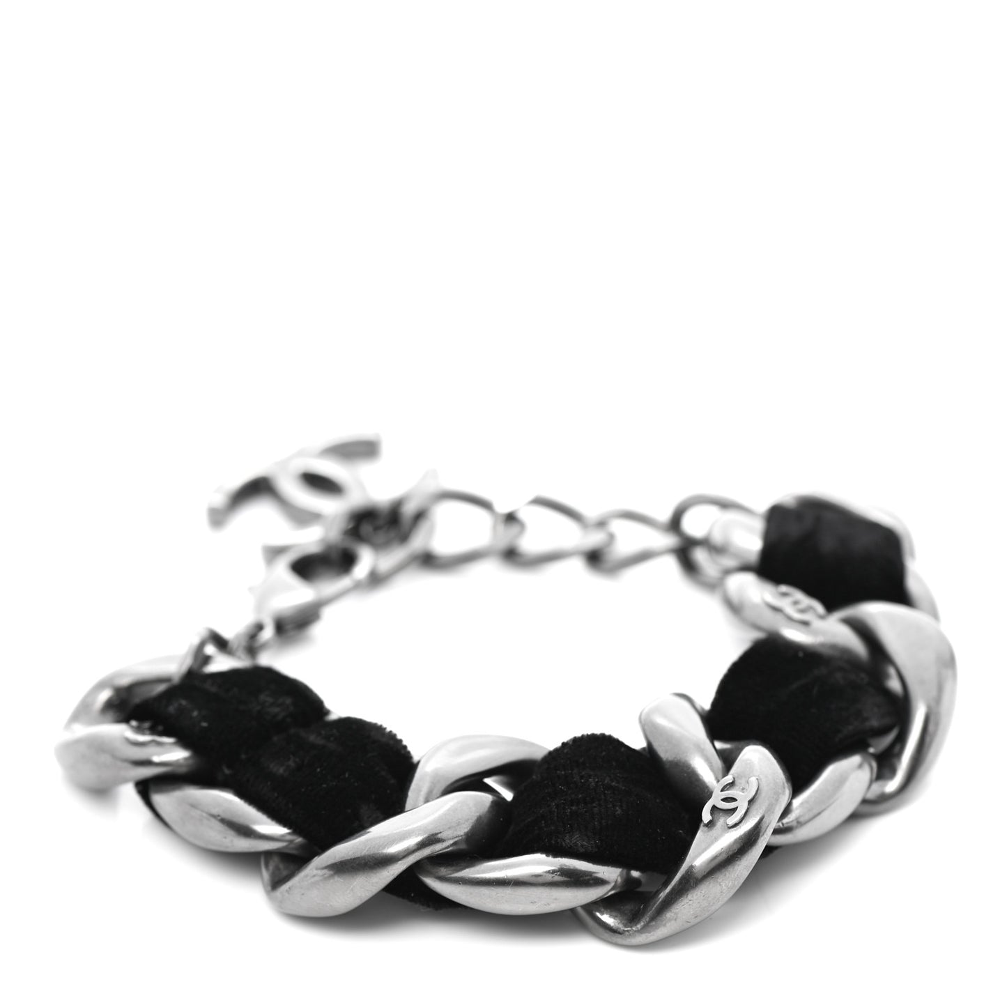 Velvet Chain Link CC Bracelet Black Ruthenium