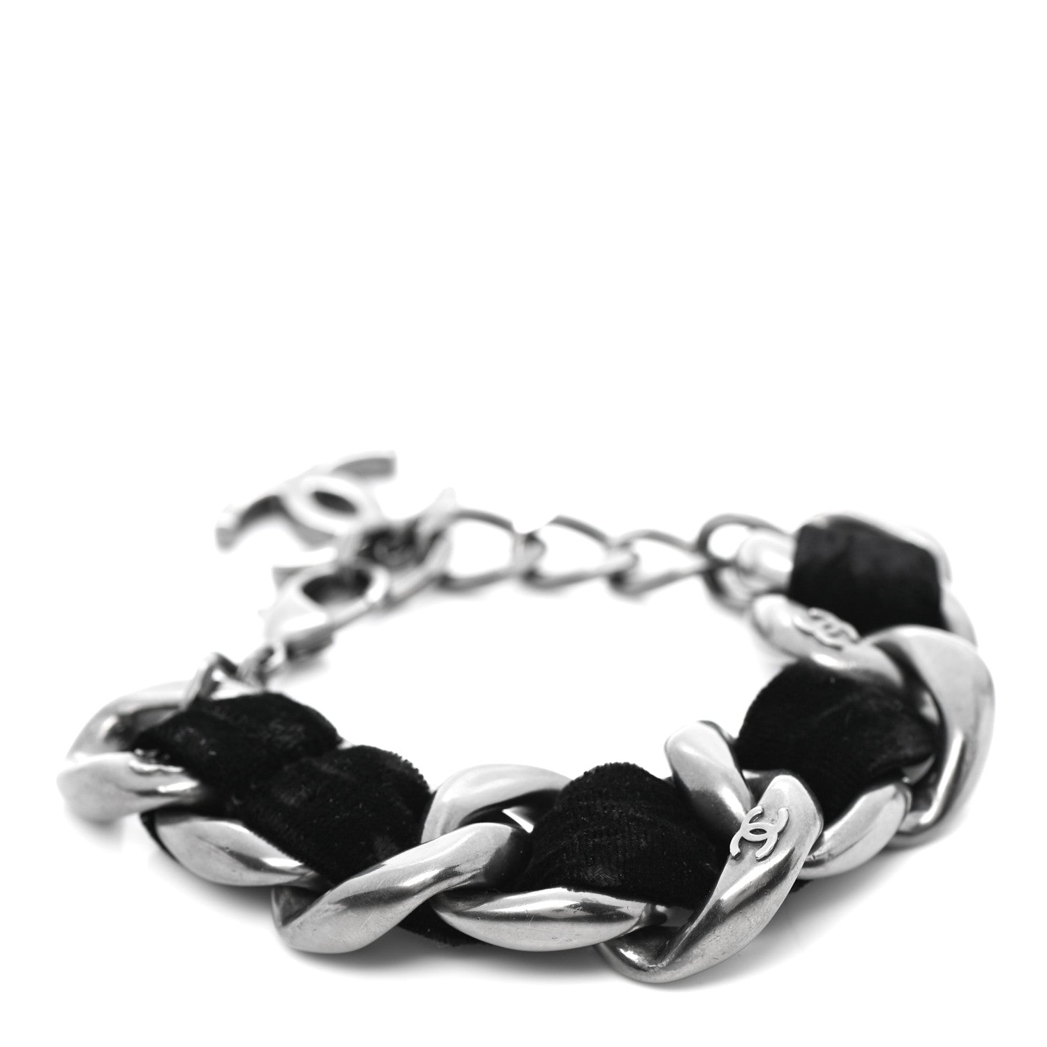 Chanel Velvet Chain Link CC Bracelet Black Ruthenium 1 of 4