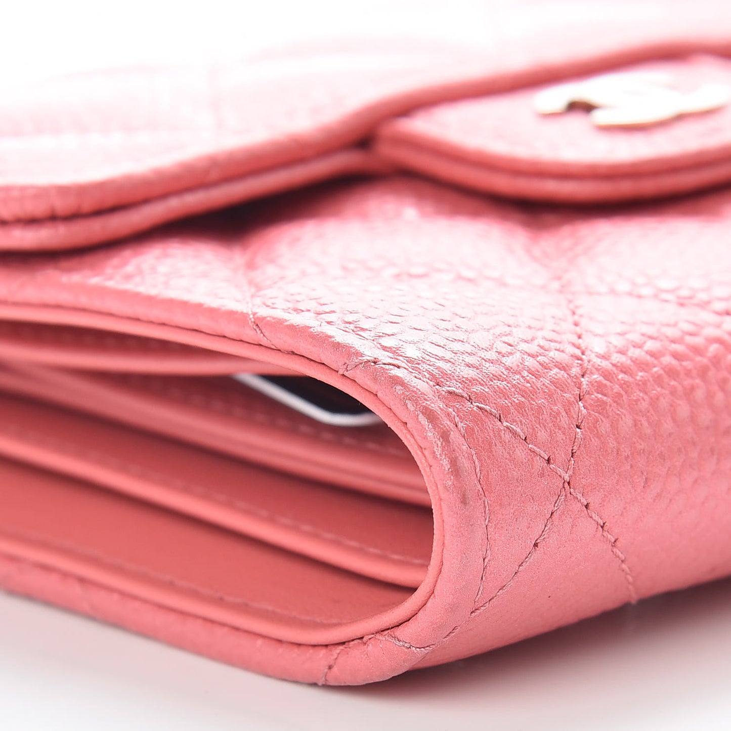 Metallic Caviar Quilted Compact Flap Wallet Pink