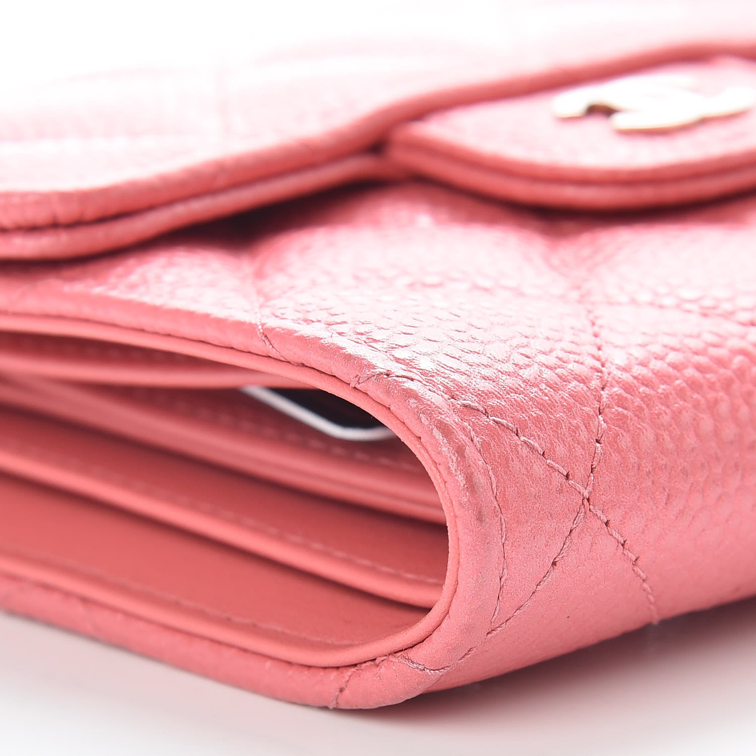 Chanel Metallic Caviar Quilted Compact Flap Wallet Pink 9 of 11