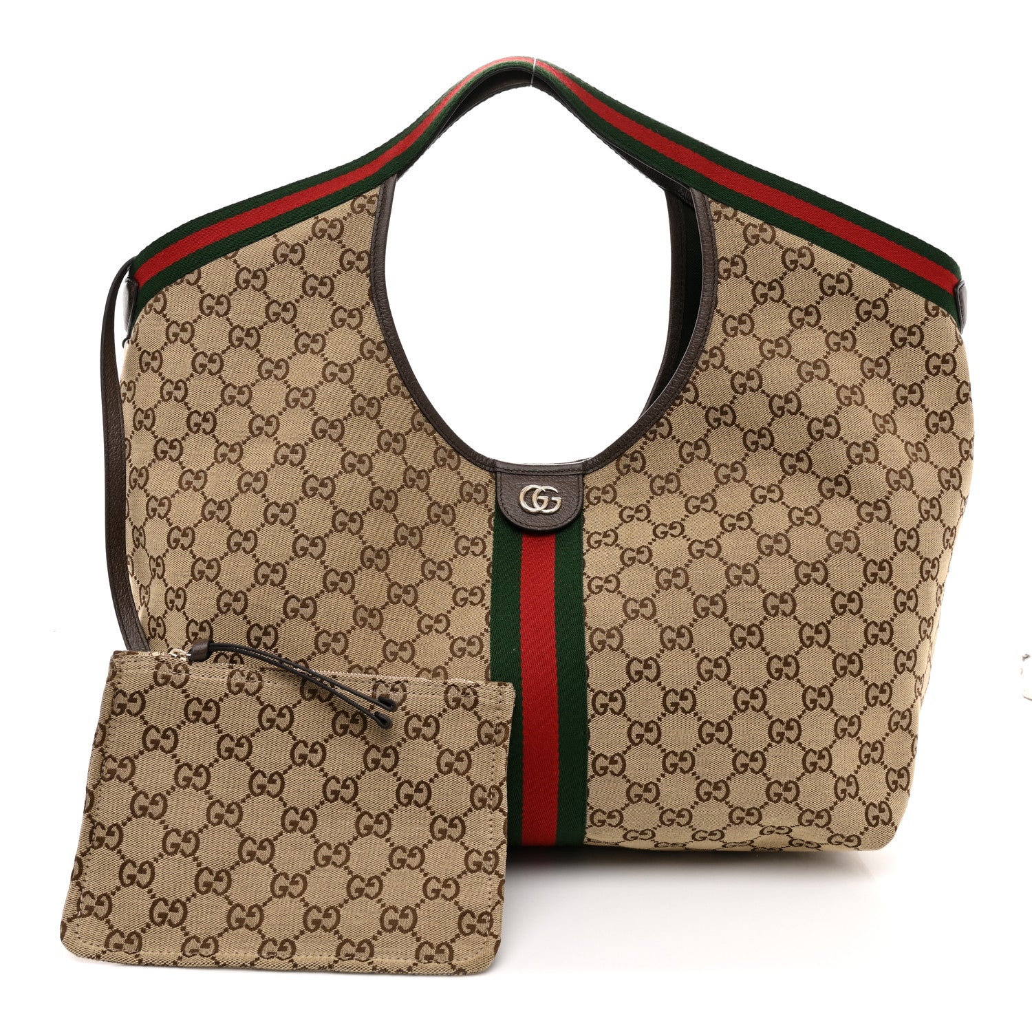 Gucci GG Monogram Web Large Giglio Tote Beige Brown 3 of 10