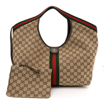 Gucci GG Monogram Web Large Giglio Tote Beige Brown 3 of 10