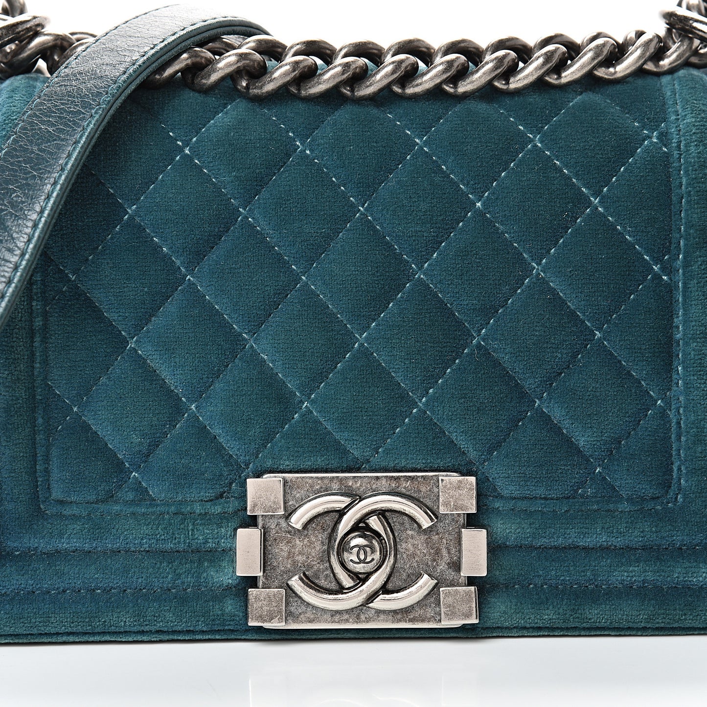 Velvet Quilted Small Boy Flap Turquoise