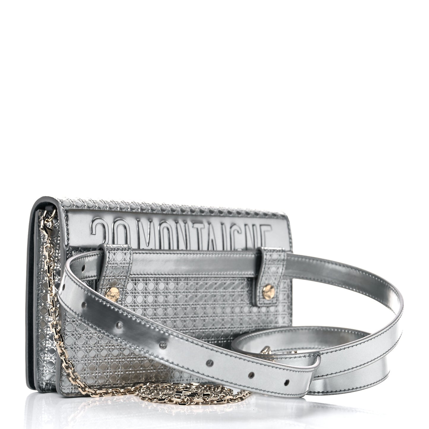 Metallic Patent Micro-Cannage 30 Montaigne 2 in 1 Pouch Silver