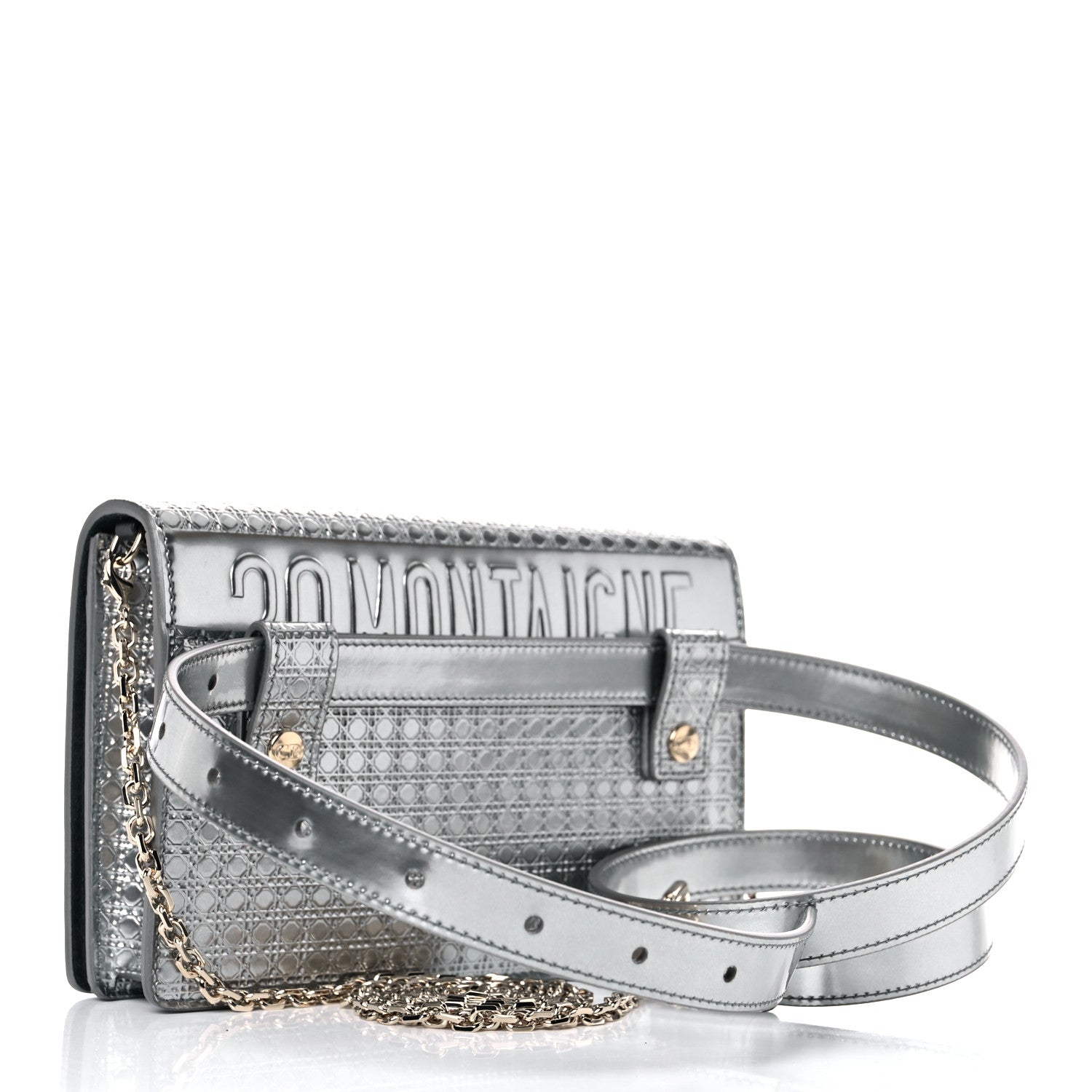 Christian Dior Metallic Patent Micro-Cannage 30 Montaigne 2 in 1 Pouch Silver 2 of 8