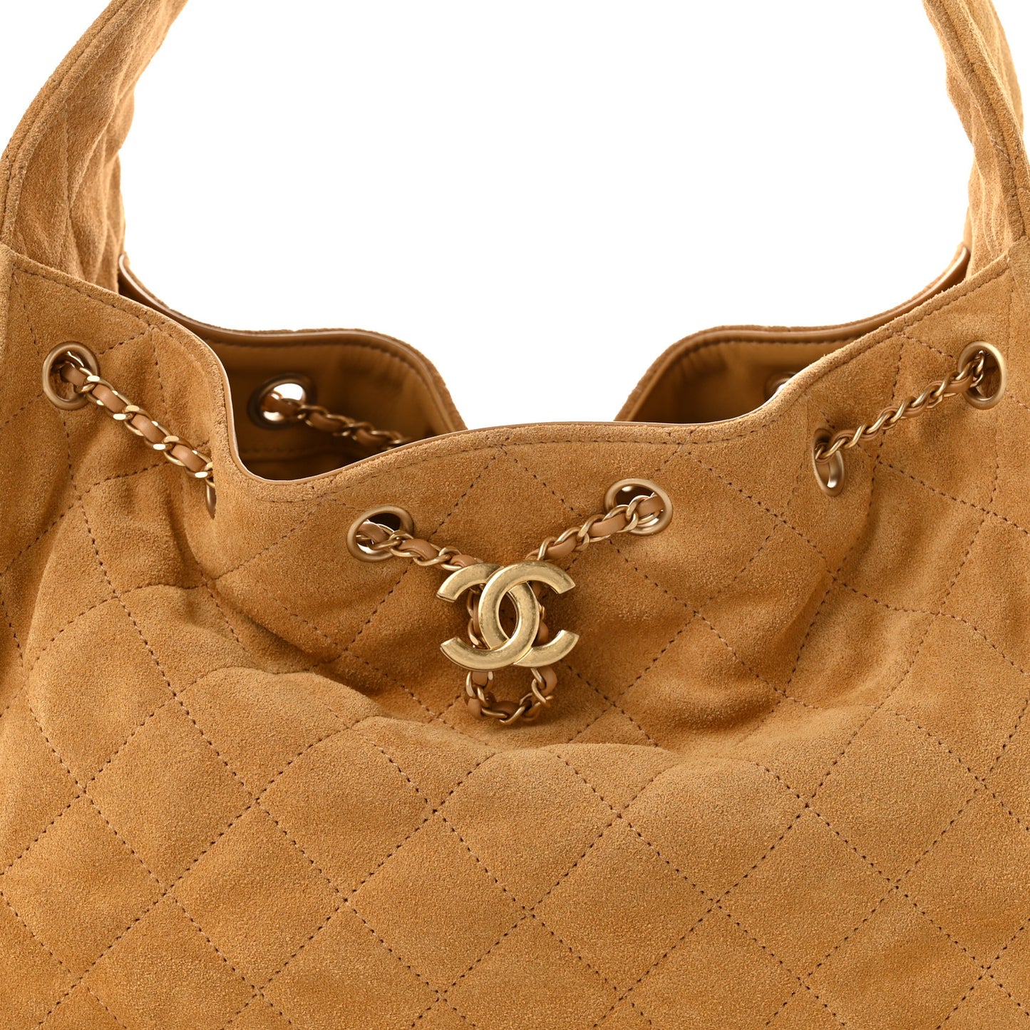 Suede Quilted Small Chanel 25 Handbag Beige