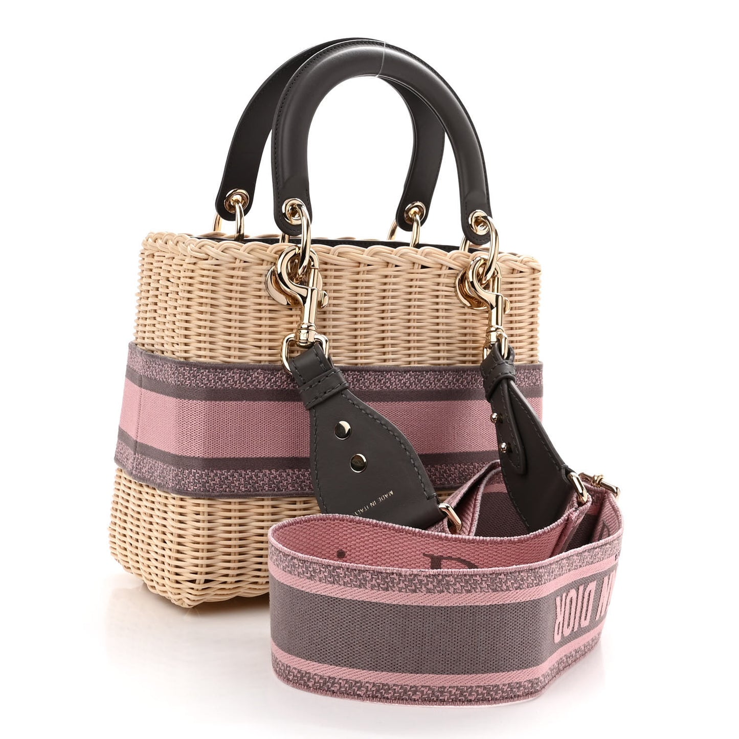 Wicker Oblique Medium Lady Dior Bag Pink Grey