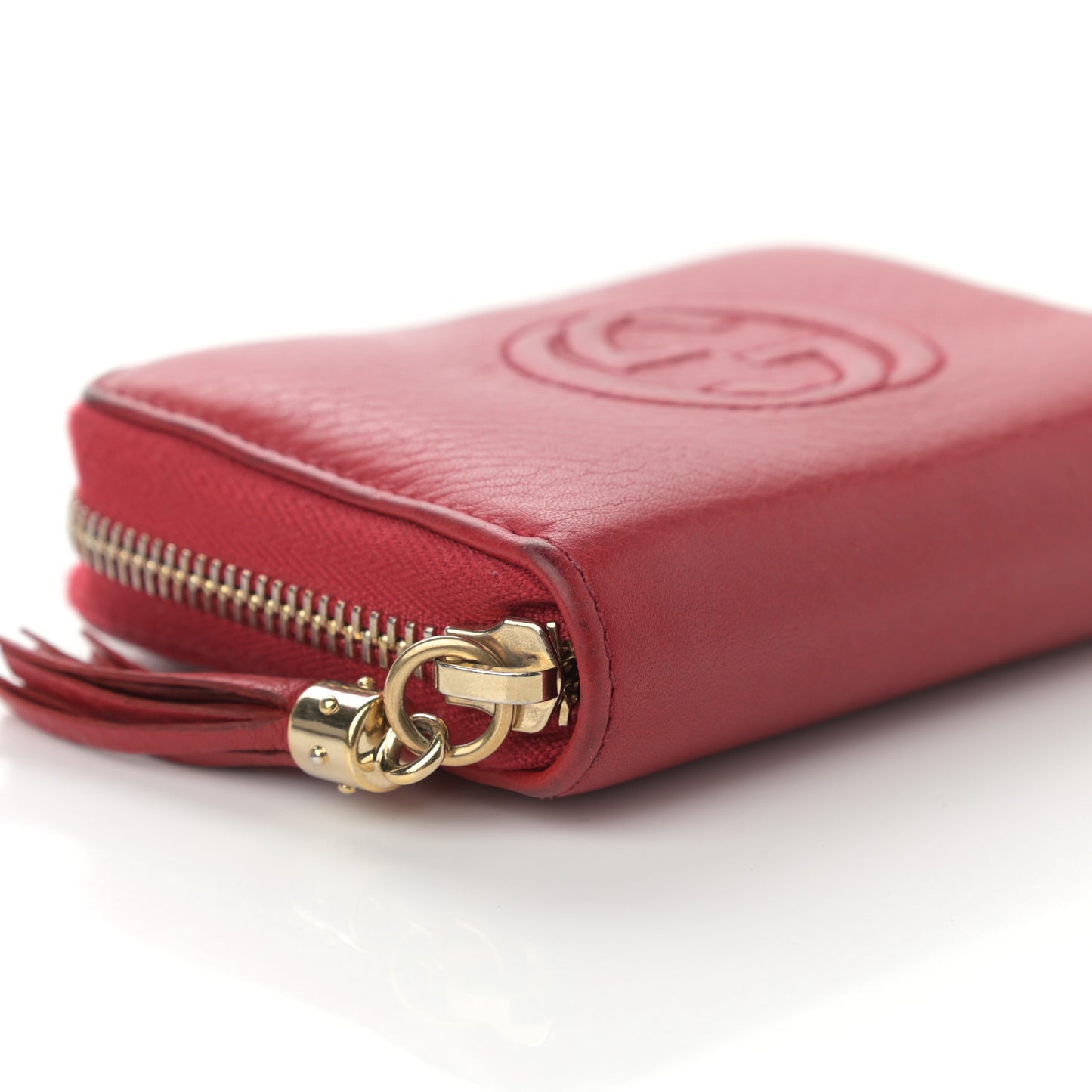 Pebbled Calfskin Soho Compact Disco Zip Around Wallet Hibiscus Red