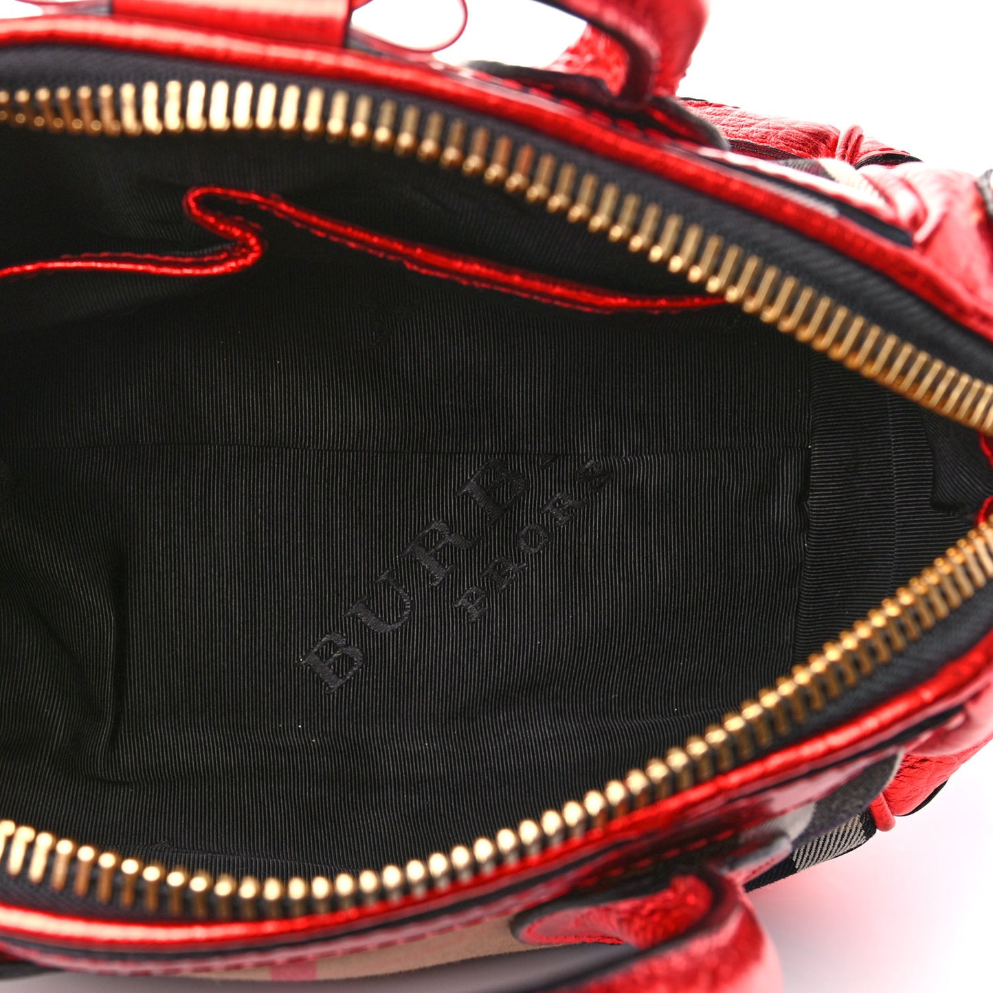 Prorsum Metallic Calfskin House Check Small Blaze Satchel Cadmium Red
