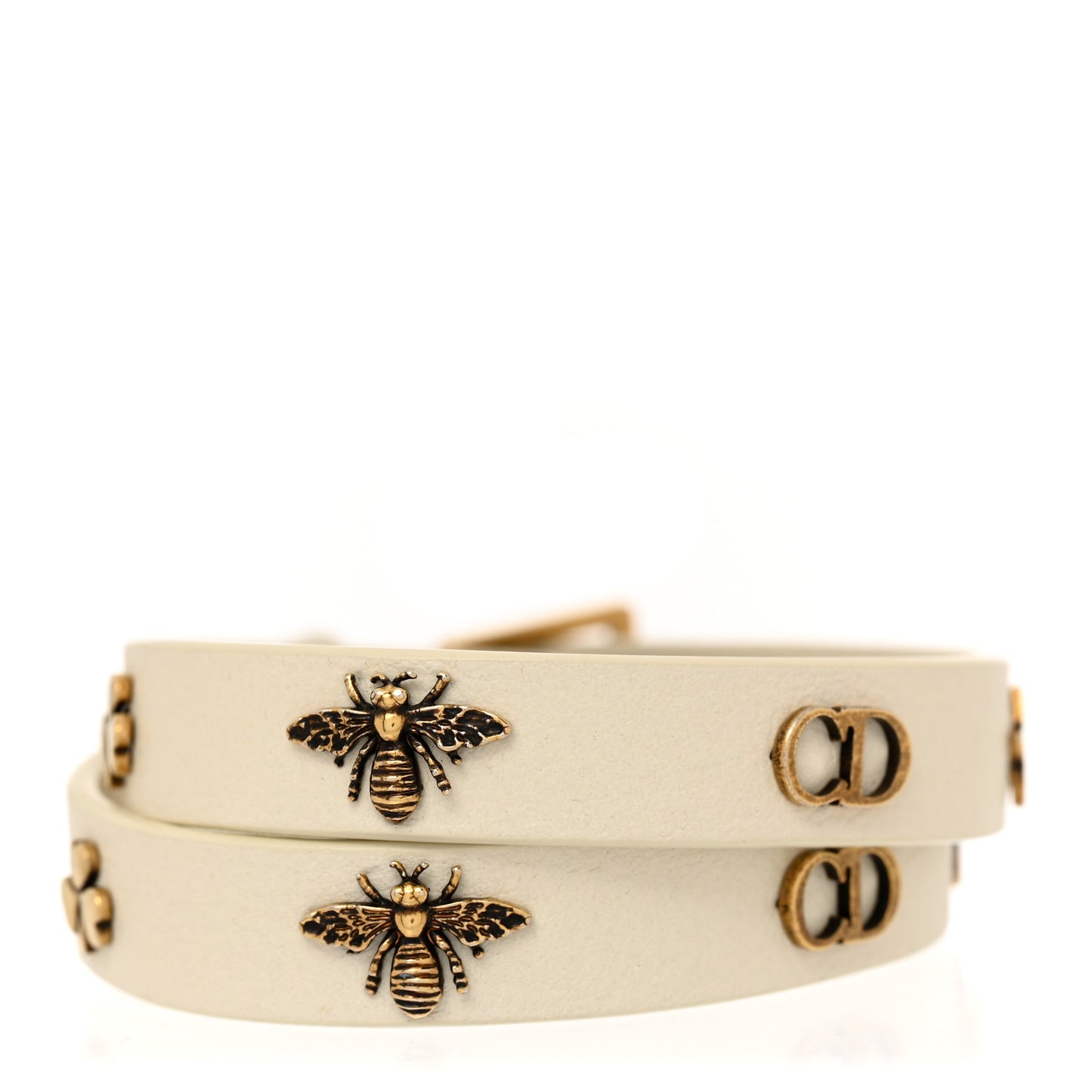 Calfskin Bee Double Bracelet White