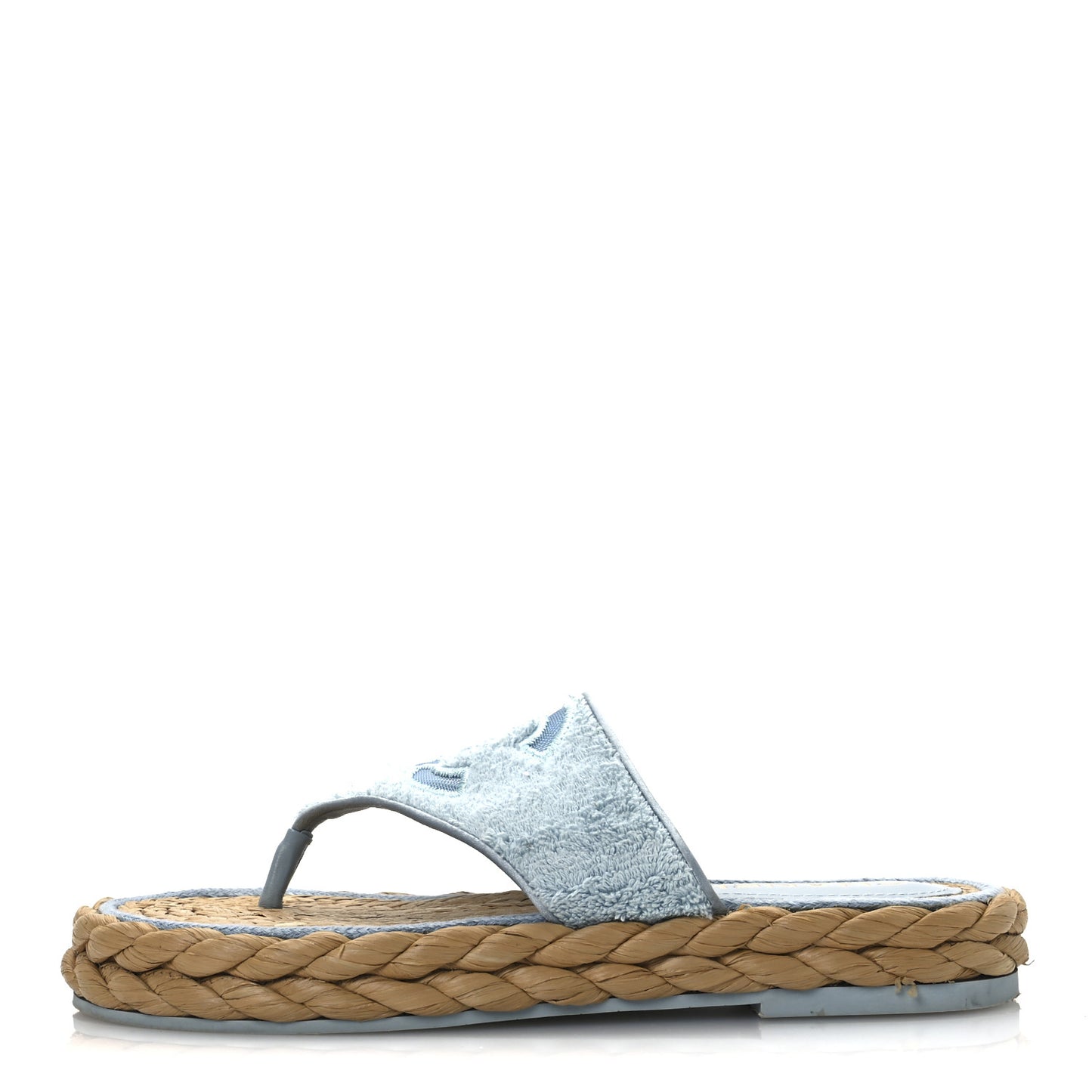 Terry Cloth Raffia CC Logo Thong Sandals 37 Blue