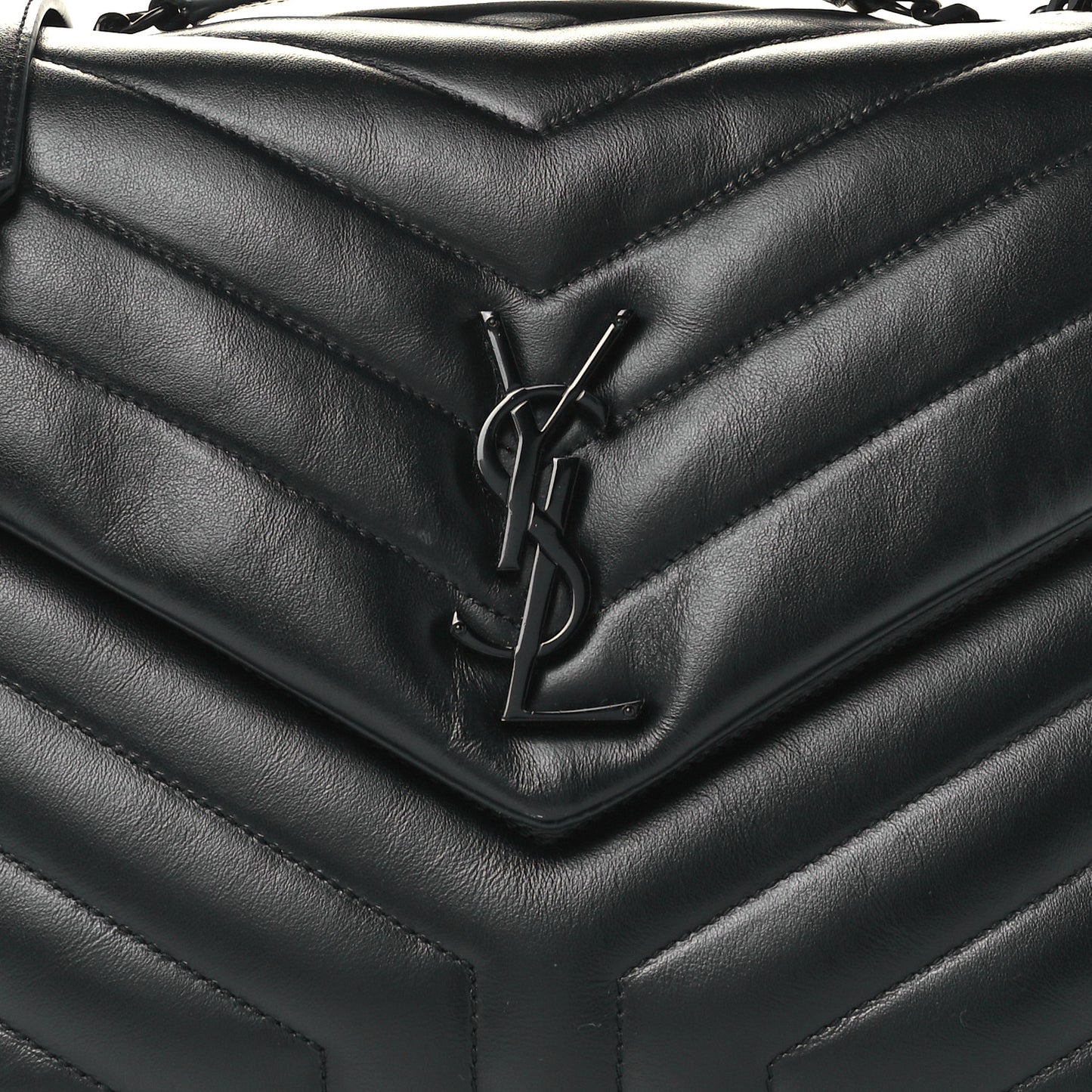 Calfskin Y Quilted Monogram Medium Loulou Chain Satchel Black