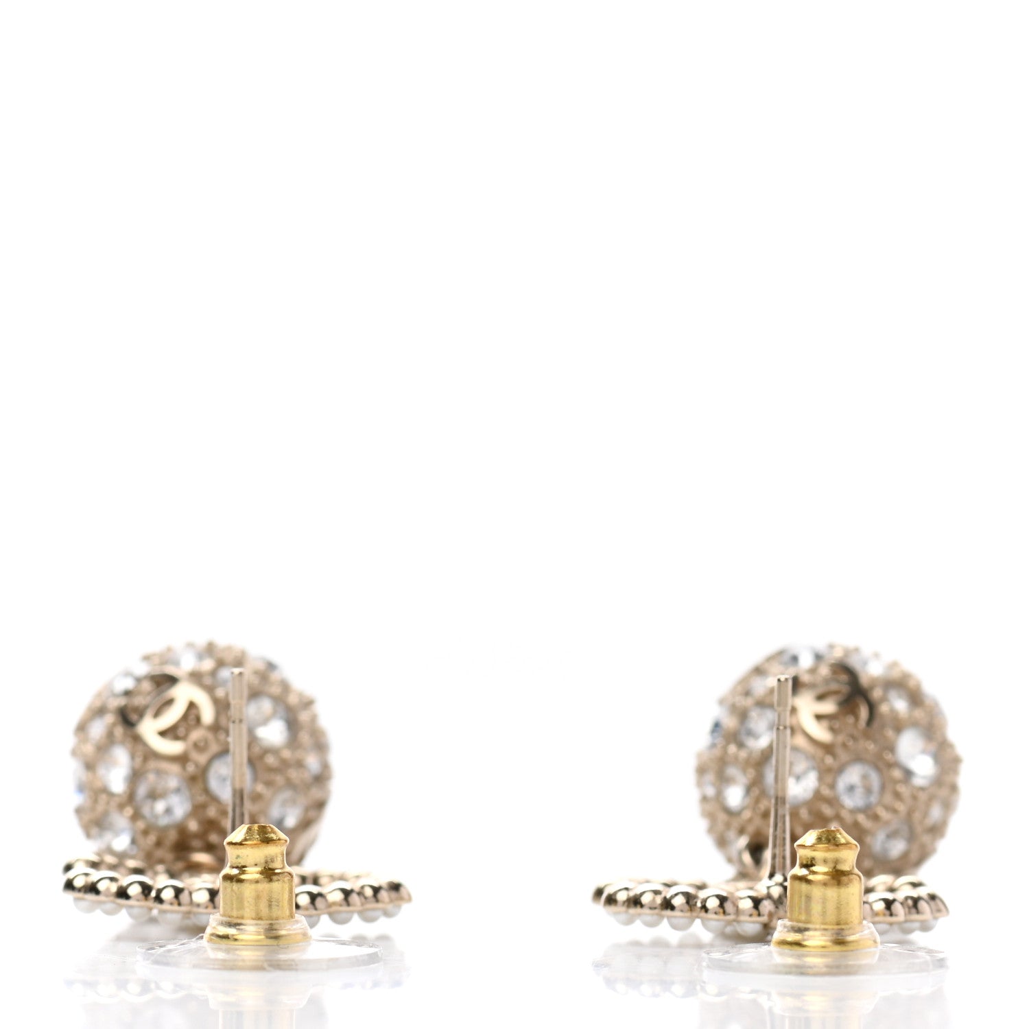 Chanel Crystal Pearl CC Drop Earrings Gold Pearly White 3 of 4
