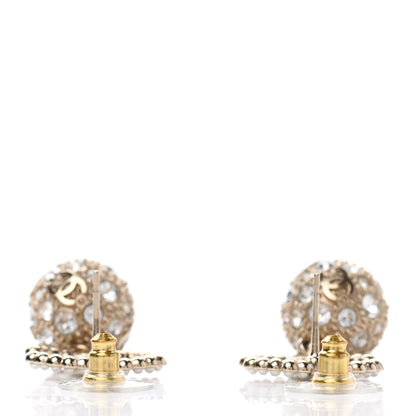 Chanel Crystal Pearl CC Drop Earrings Gold Pearly White 3 of 4