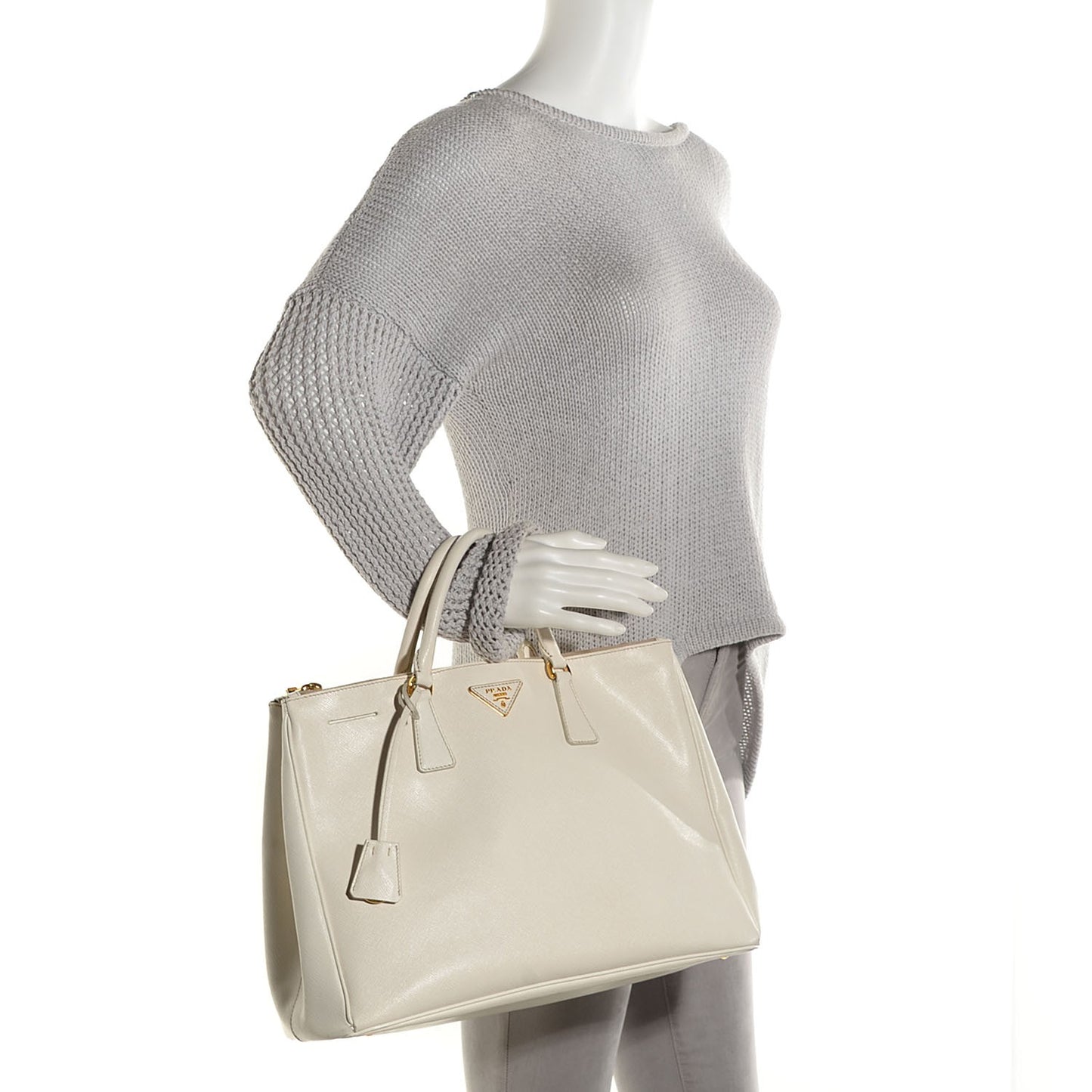 Saffiano Lux Large Double Zip Tote Bianco