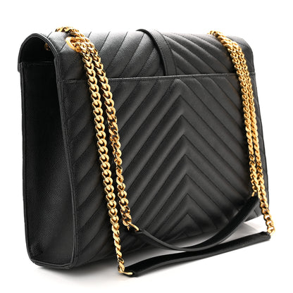 Saint Laurent Grain De Poudre Matelasse Chevron Large Monogram Satchel Black 3 of 10