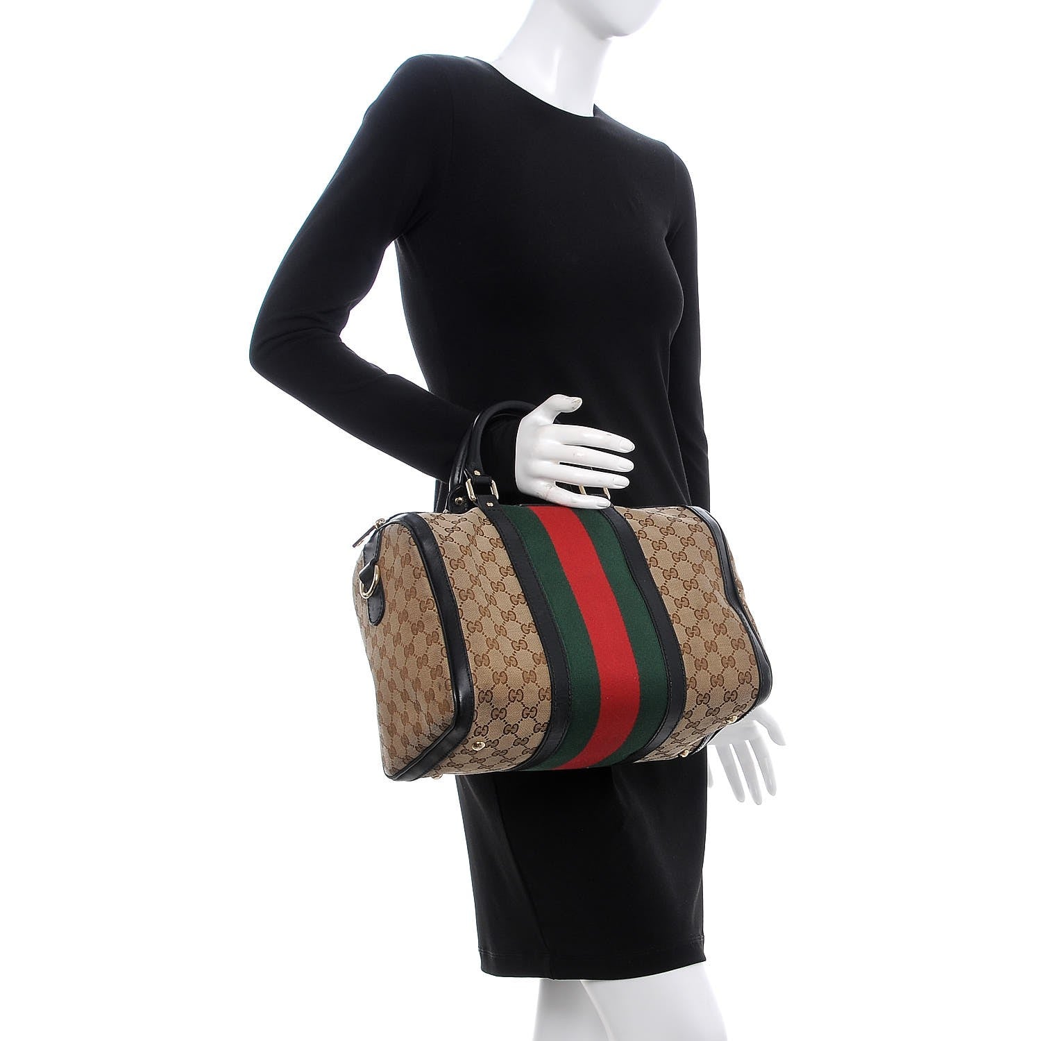 Gucci Monogram Vintage Web Medium Boston Black 2 of 24