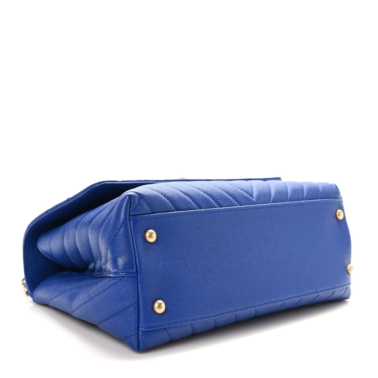 Chanel Caviar Chevron Quilted Small Coco Handle Flap Blue 4 of 9