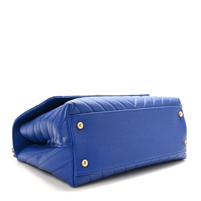 Chanel Caviar Chevron Quilted Small Coco Handle Flap Blue 4 of 9