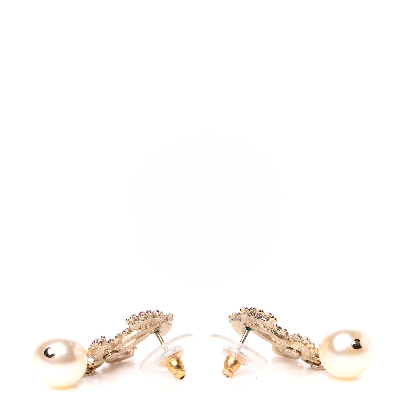 Gripoix Pearl Drop Earrings Gold Red