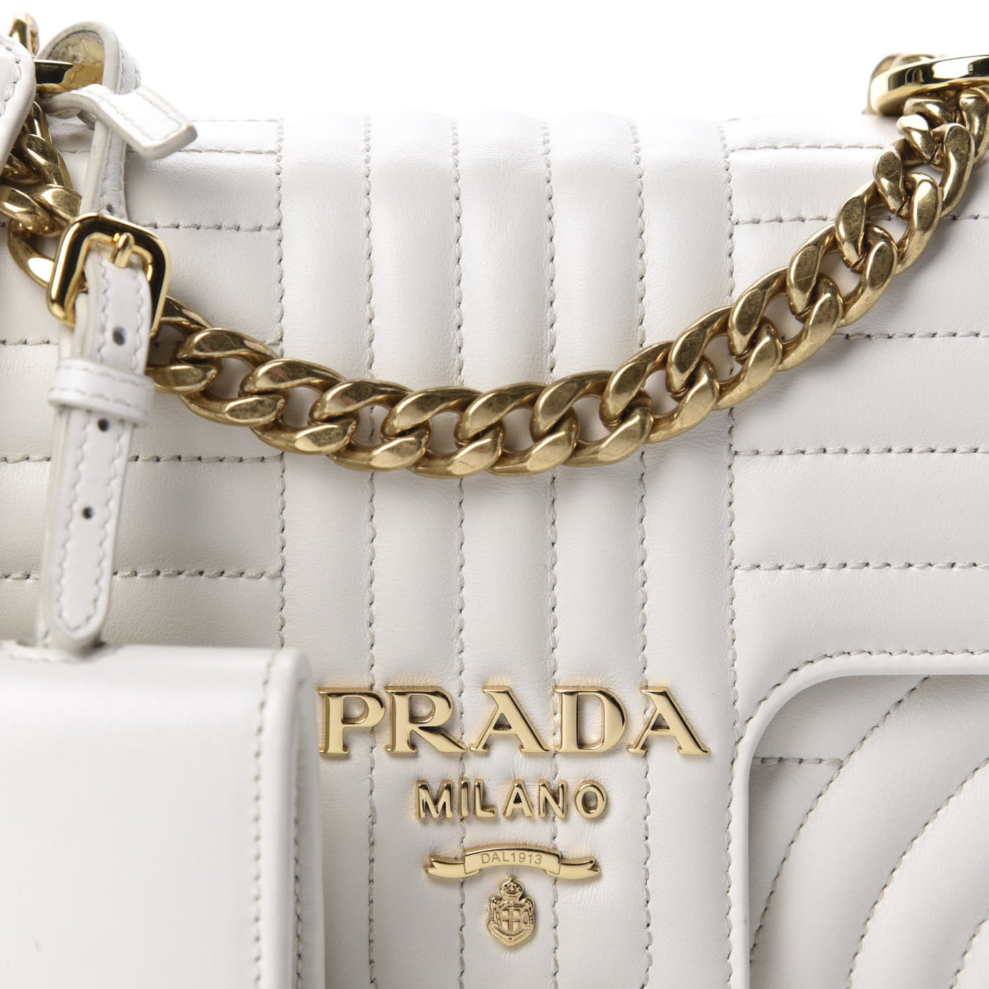 Soft Calfskin Impunture Diagramme Small Chain Flap Shoulder Bag White