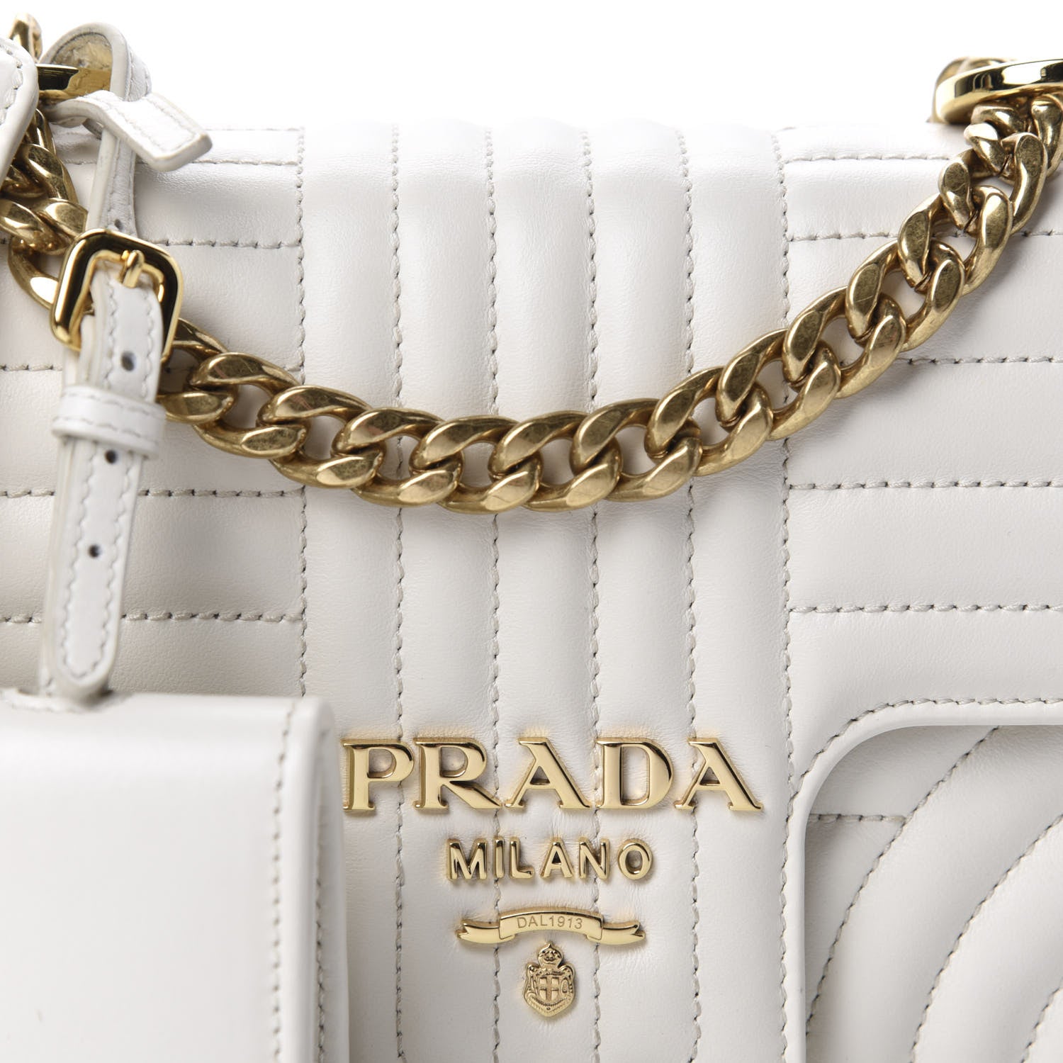 Prada Soft Calfskin Impunture Diagramme Small Chain Flap Shoulder Bag White 9 of 9