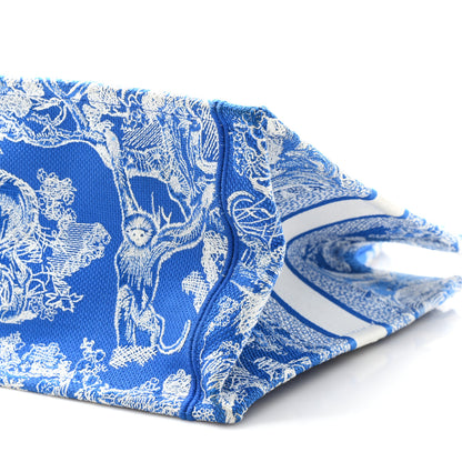 Christian Dior Canvas Embroidered Medium Dioriviera Toile De Jouy Book Tote Fluorescent Blue 10 of 11