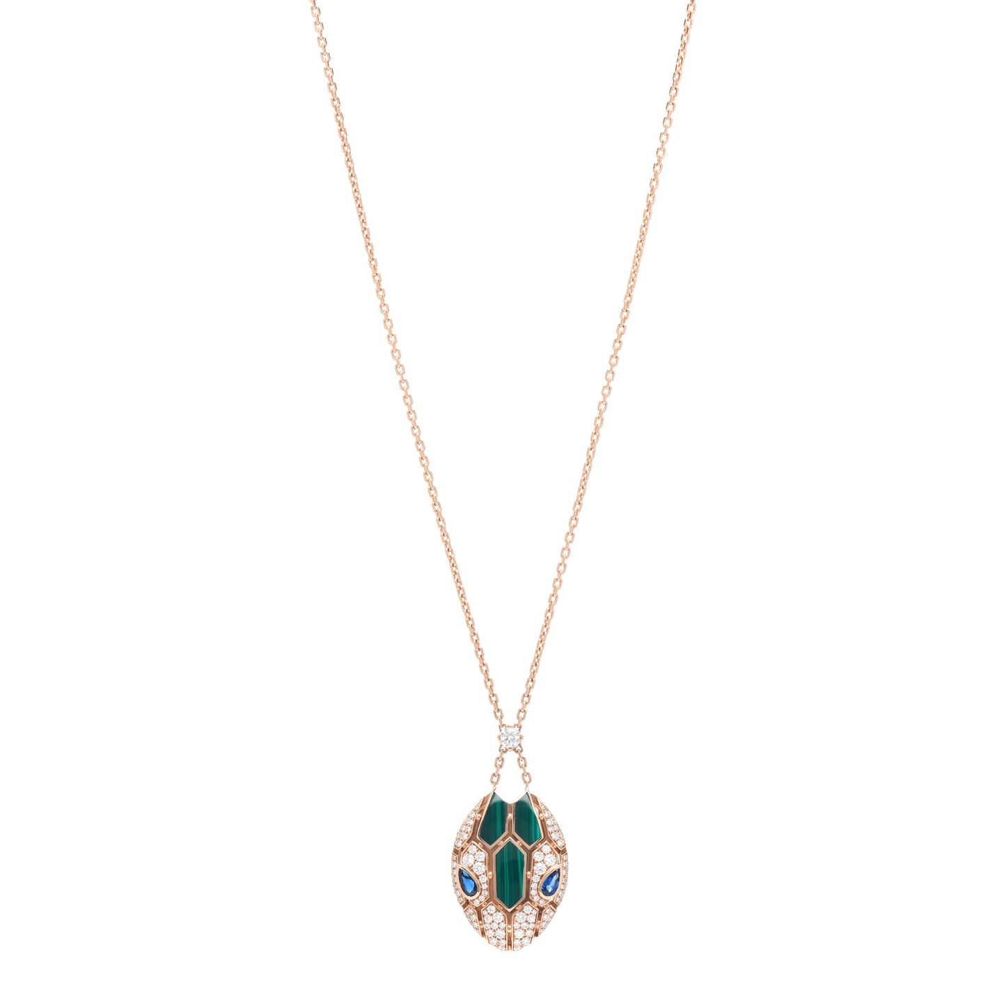 18K Rose Gold Diamond Malachite Blue Sapphire Serpenti Seduttori Necklace