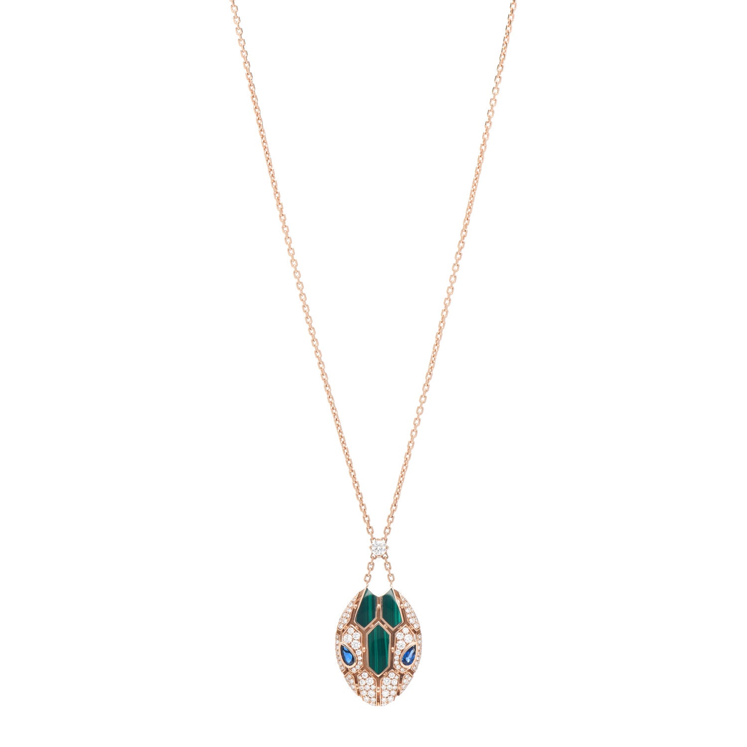 Bulgari 18K Rose Gold Diamond Malachite Blue Sapphire Serpenti Seduttori Necklace 1 of 4