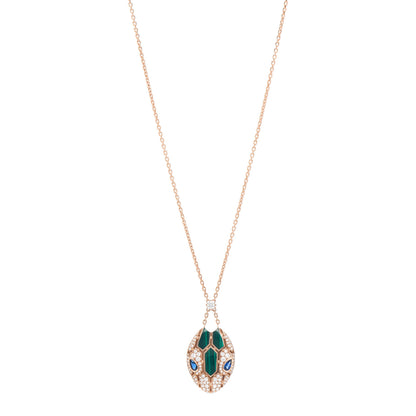 Bulgari 18K Rose Gold Diamond Malachite Blue Sapphire Serpenti Seduttori Necklace 1 of 4