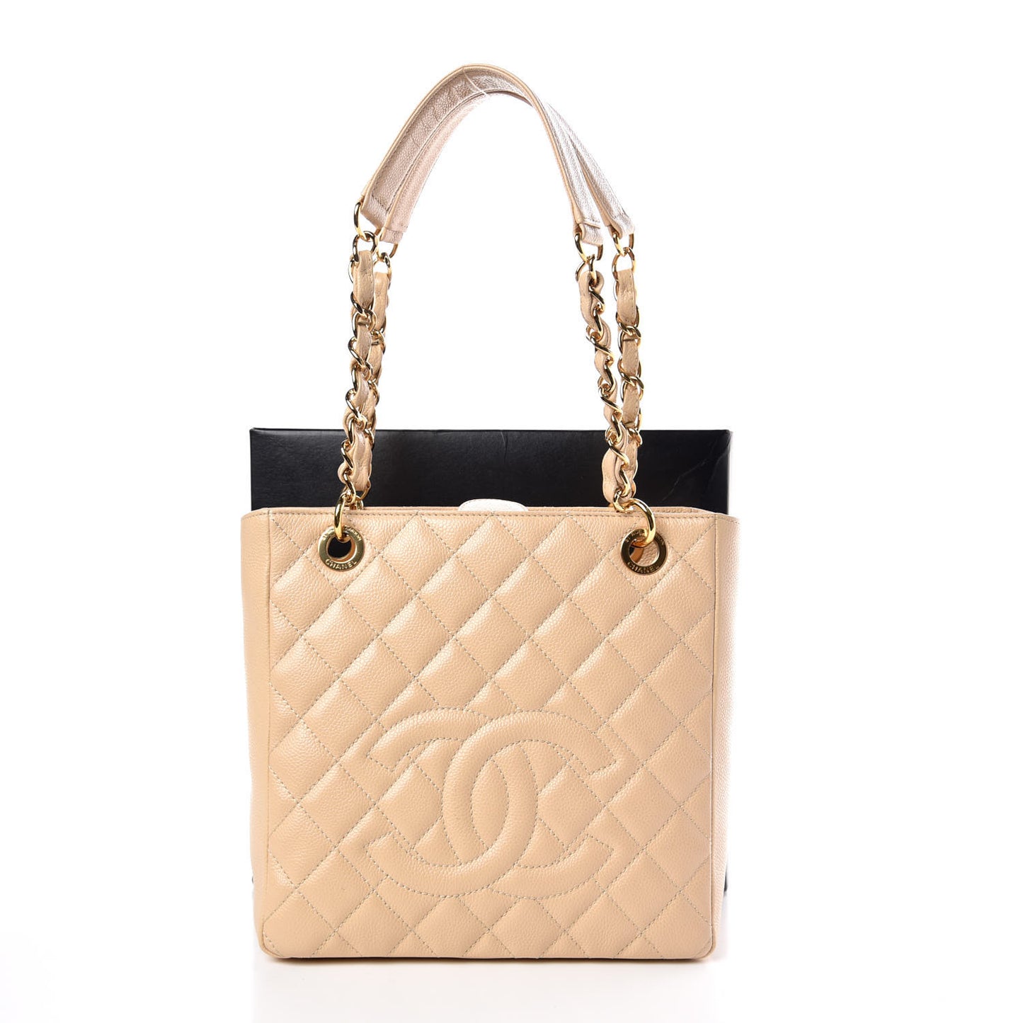 Caviar Quilted Petit Shopping Tote PST Beige