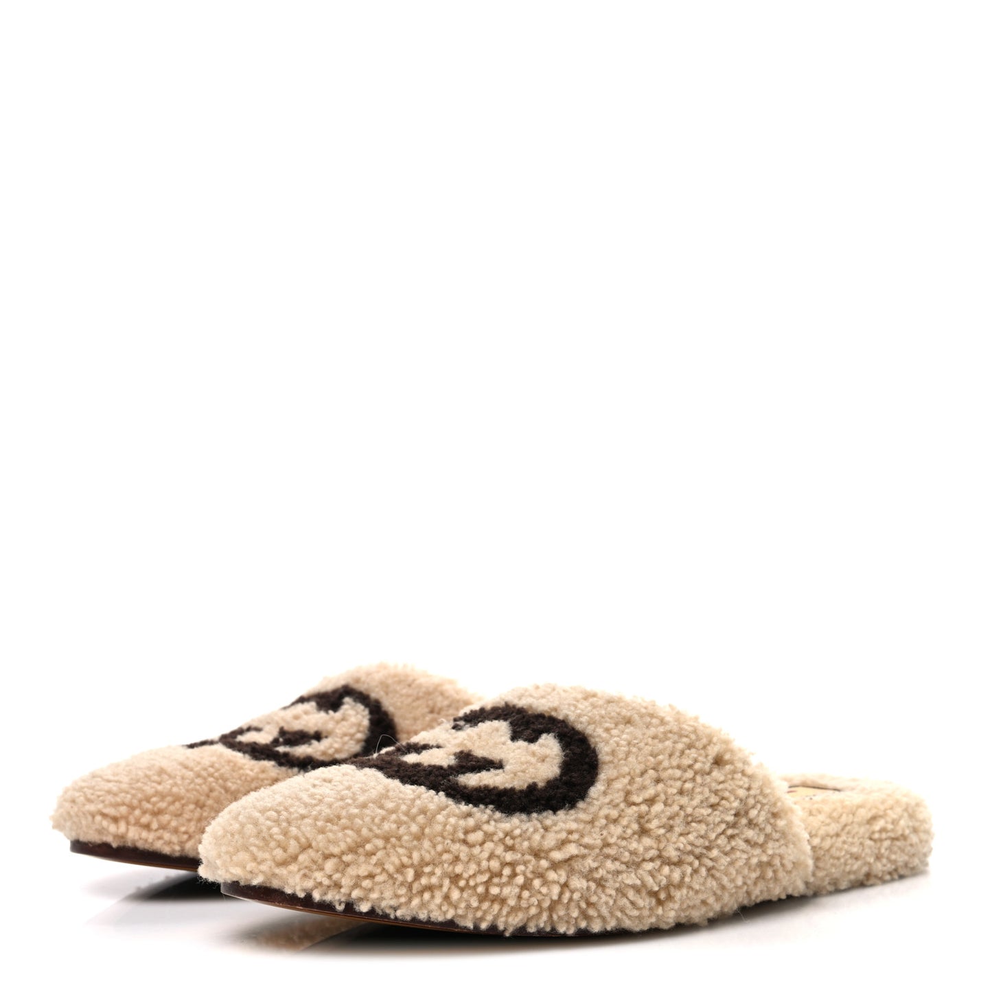 Shearling Interlocking G Womens Eileen Slippers 37.5 Butterscotch Cocoa