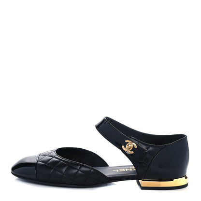 Chanel Patent Lambskin Quilted Cap Toe Ballerina Flats 36.5 Black 1 of 10