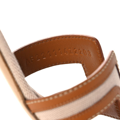 Hermes Calfskin Canvas Oasis Sandals 37 Noisette Beige Dore 8 of 9