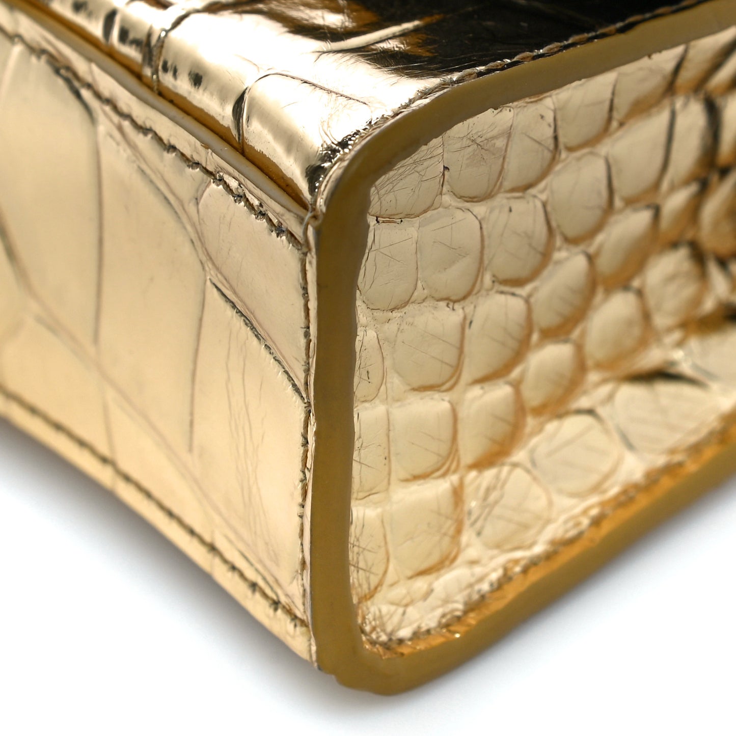 Metallic Calfskin Crocodile Embossed Hourglass Top Handle Bag Mini Gold