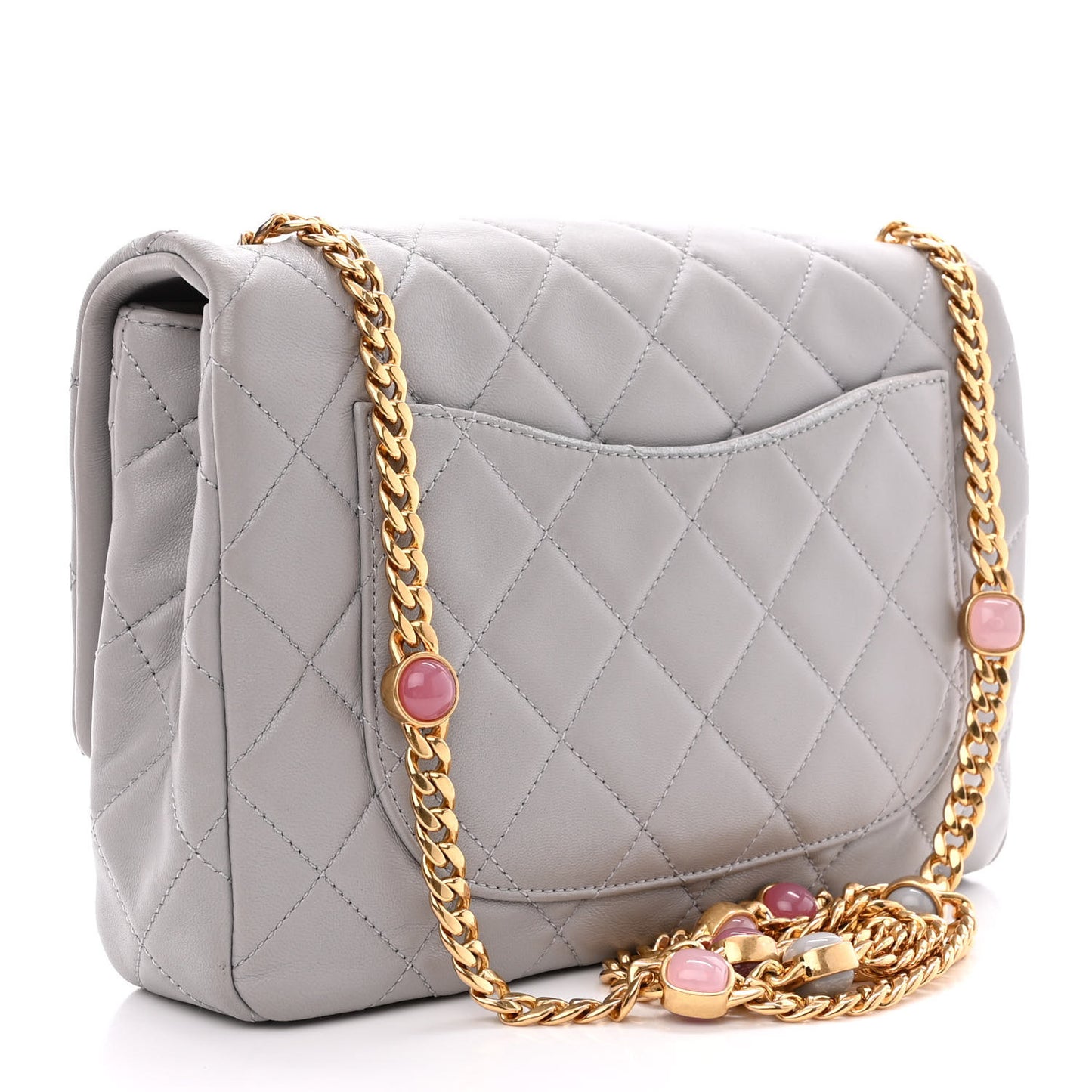 Lambskin Resin Quilted Flap Grey