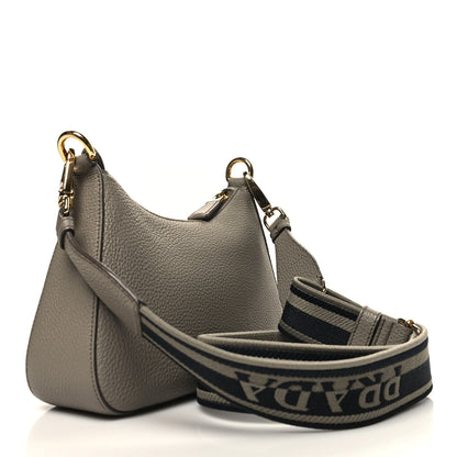 Prada Vitello Daino Soft Zippered Messenger Hobo Argilla 3 of 9