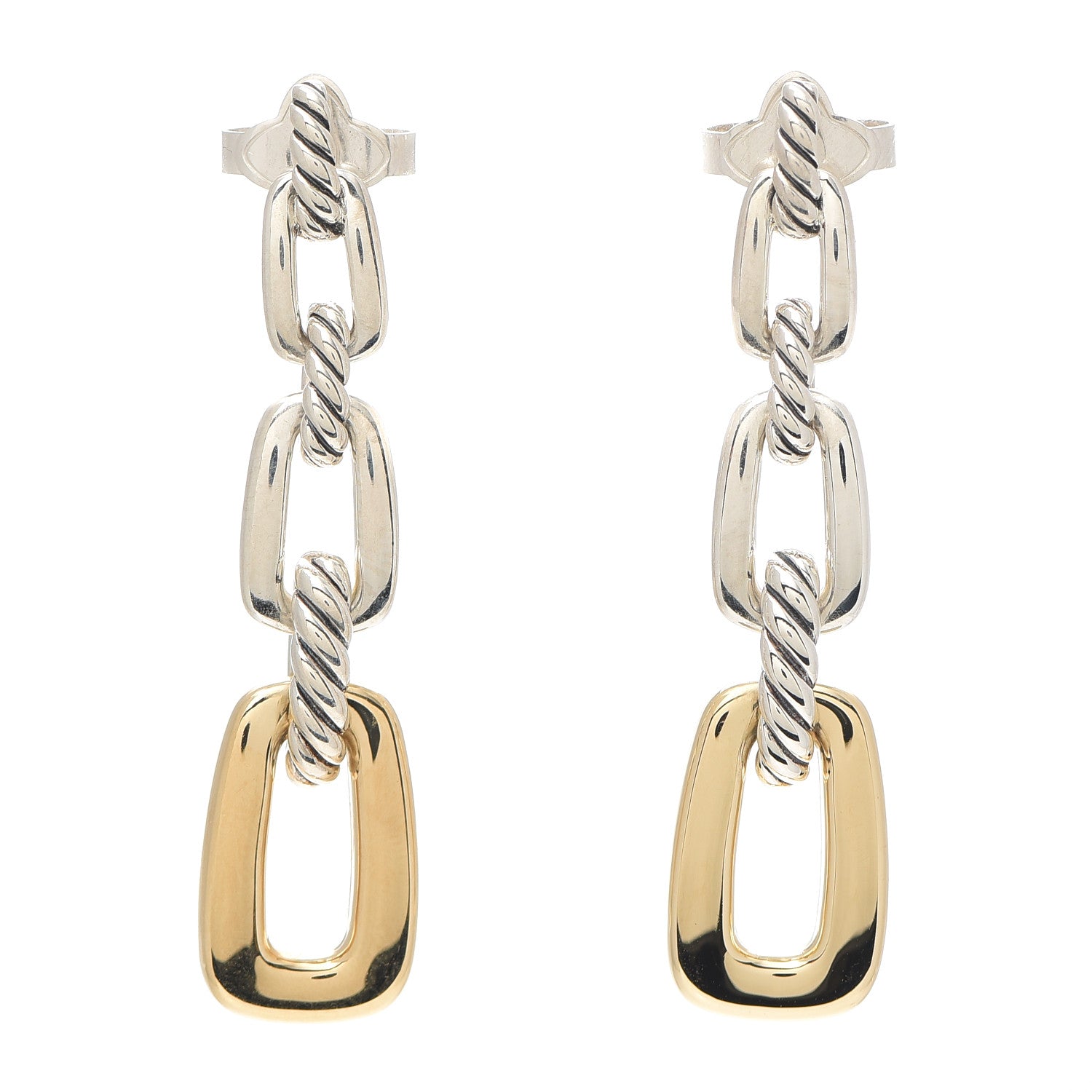 David Yurman Sterling Silver 18K Yellow Gold Wellesley Link Drop Earrings 1 of 4