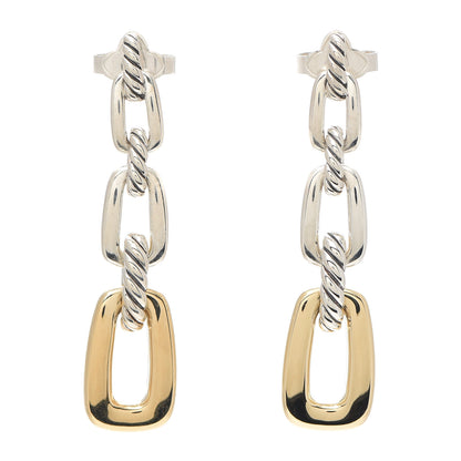 David Yurman Sterling Silver 18K Yellow Gold Wellesley Link Drop Earrings 1 of 4