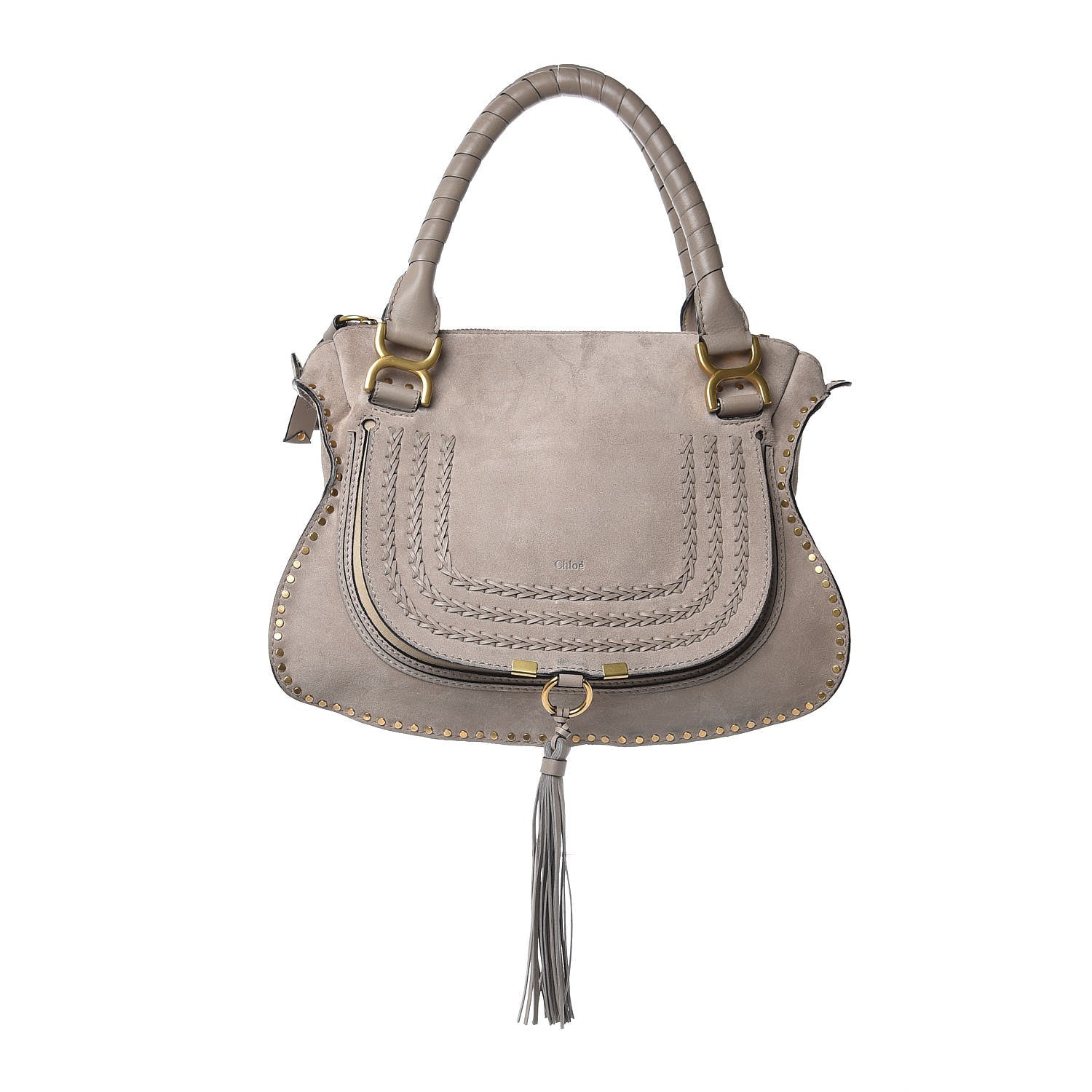 Chloe Suede Calfskin Braided Medium Marcie Satchel Motty Grey 1 of 10