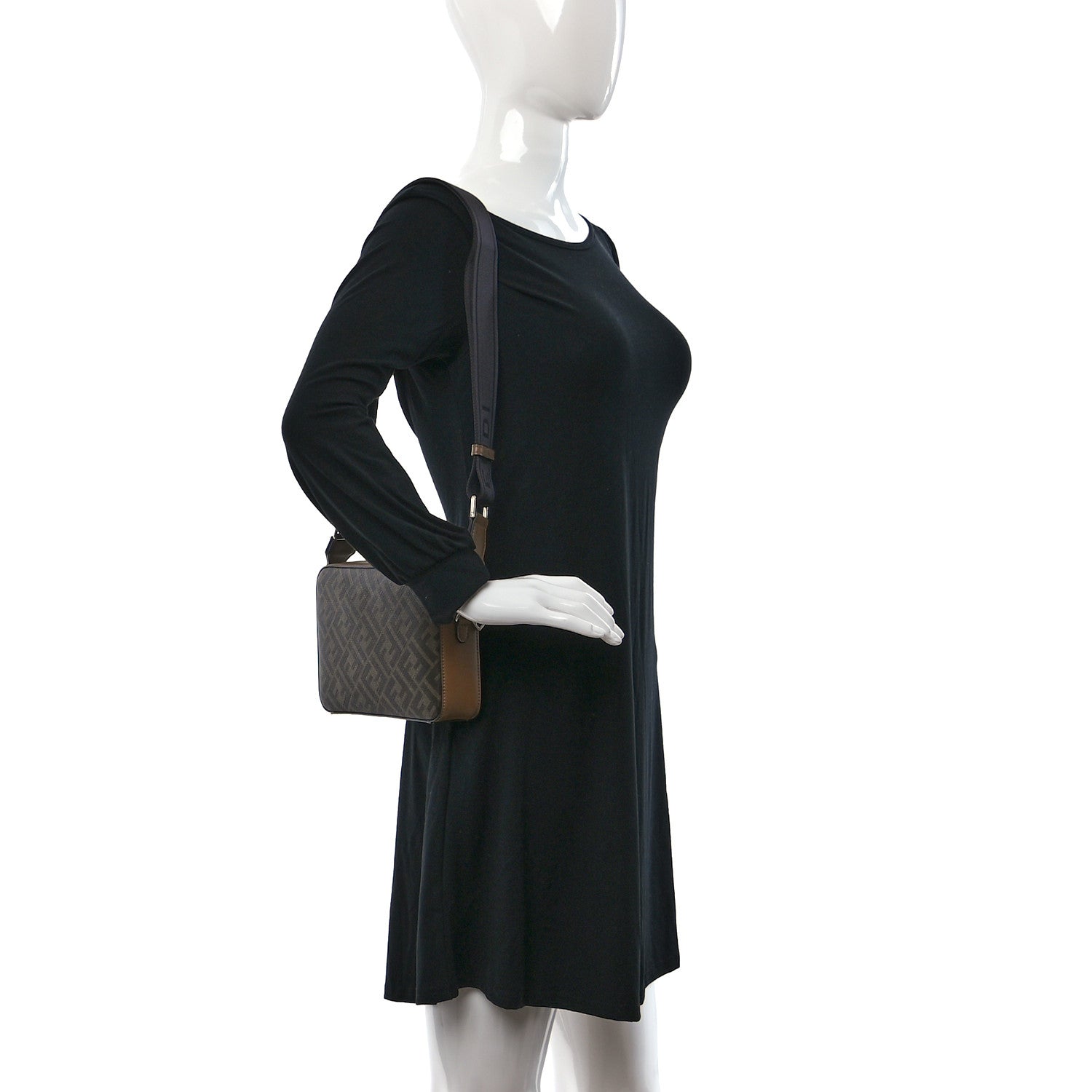 Fendi Glazed Fabric Vitello Cover FF 1974 Diagonal Bi-Color Medium Camera Case Tobacco Moro Sand Black 2 of 9