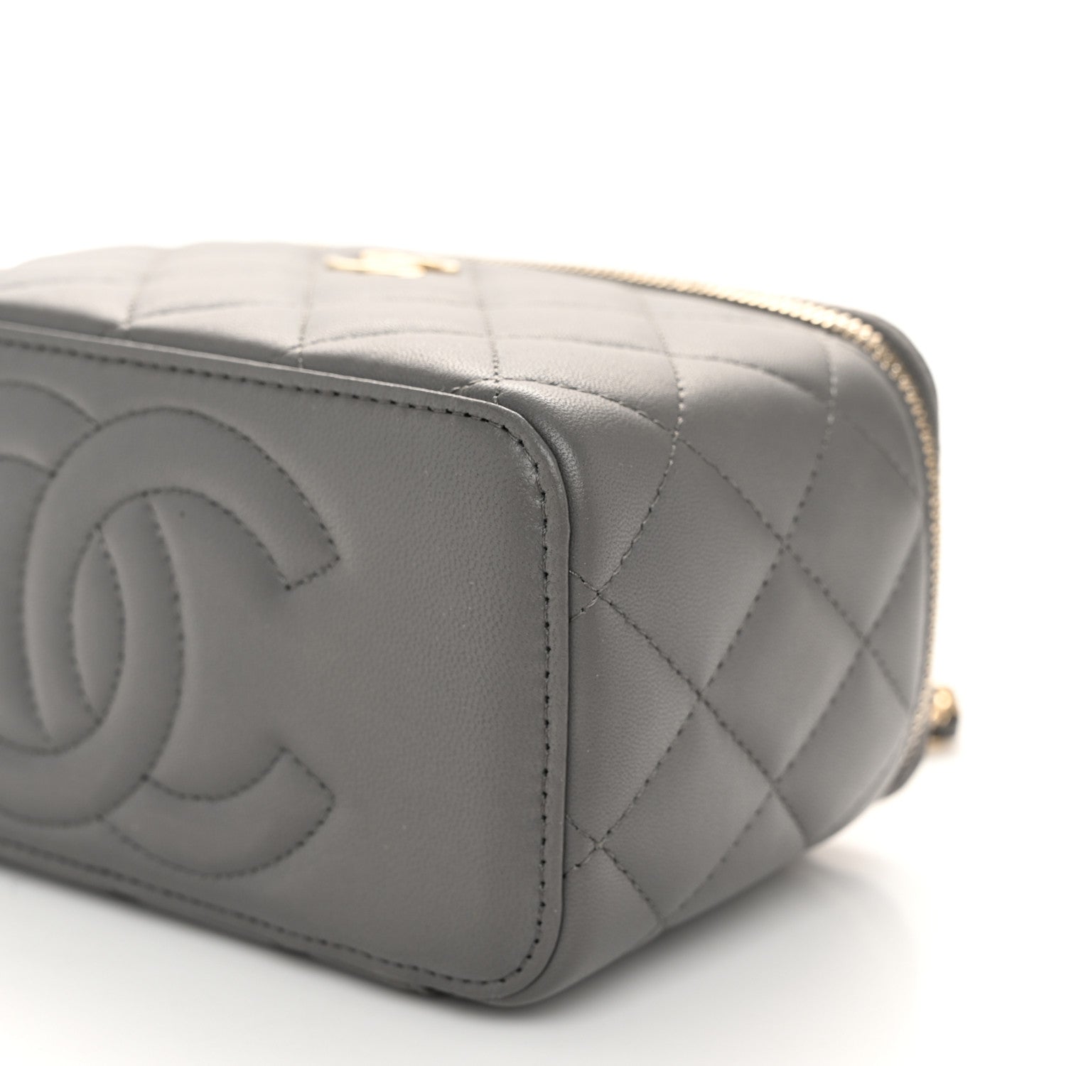 Chanel Lambskin Quilted Small Top Handle Vanity Case With Chain Dark Grey 10 of 12