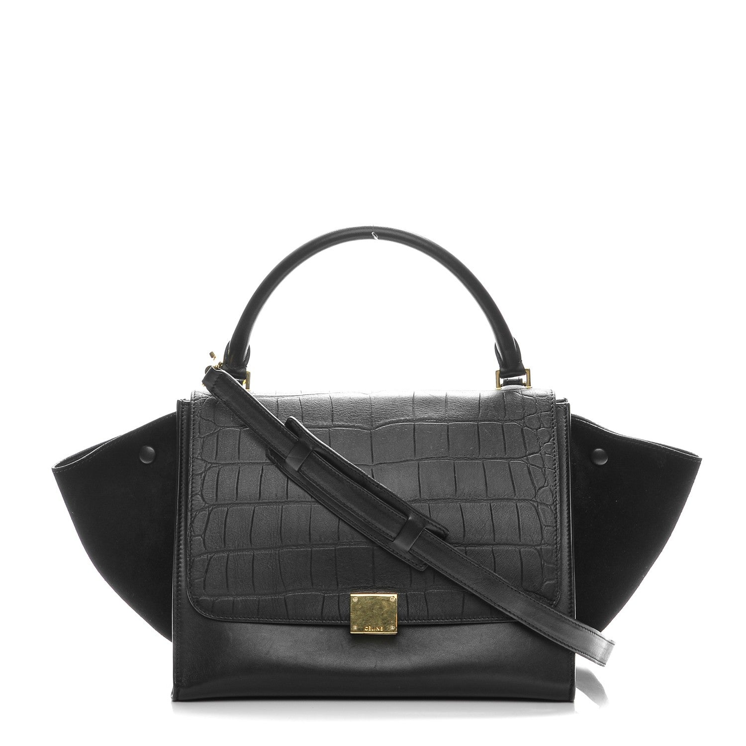 Celine Crocodile Embossed Calfskin Medium Trapeze Black 1 of 9