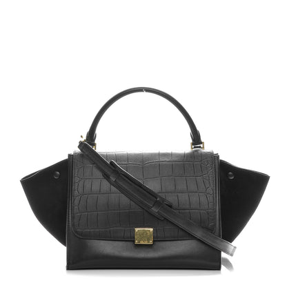 Celine Crocodile Embossed Calfskin Medium Trapeze Black 1 of 9